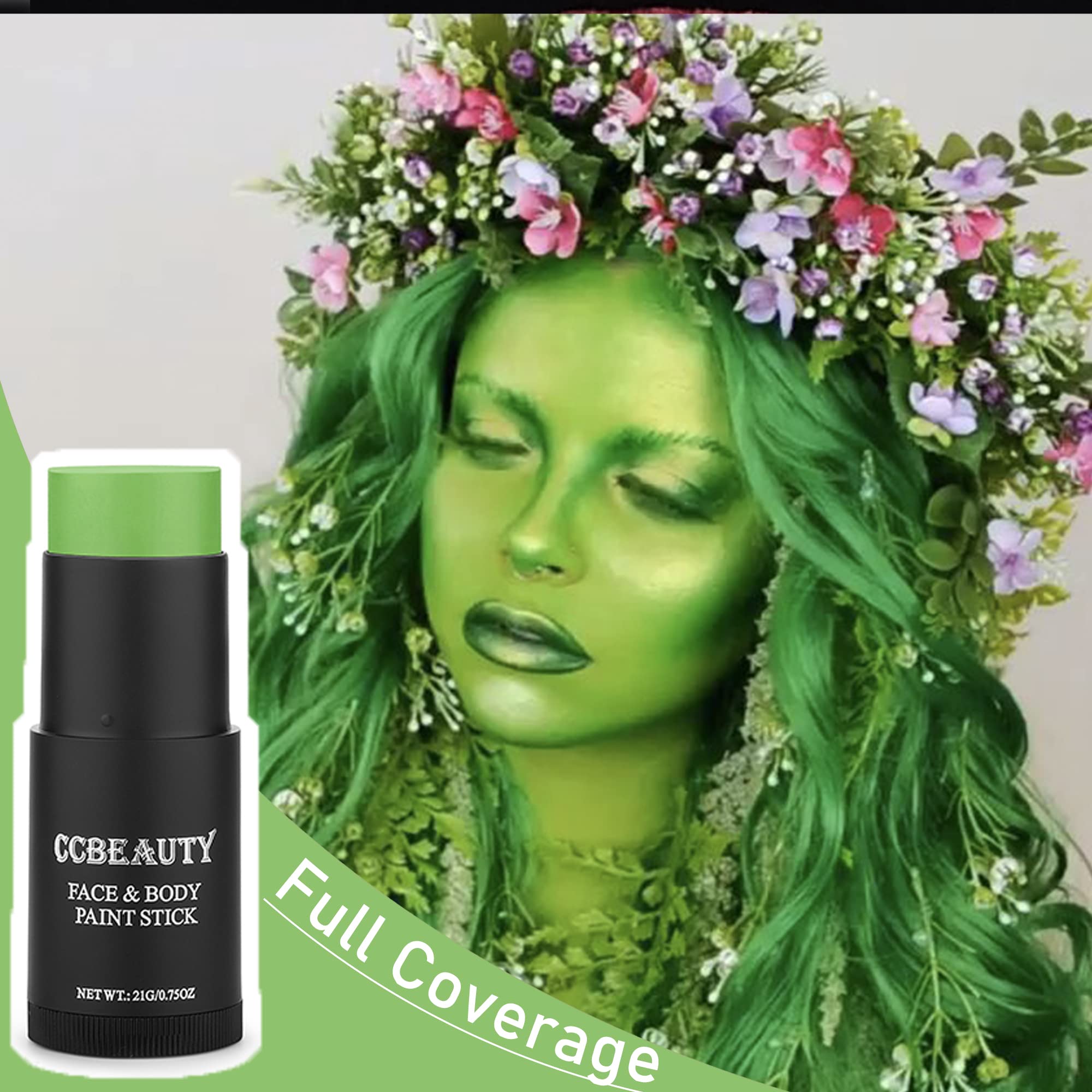 Ccbeauty Light Green Face Body Paint Stick, Lime Green Eye Black For Sports, St. Patrick'S Day Foundation, Goblin Hulk Shrek Hun