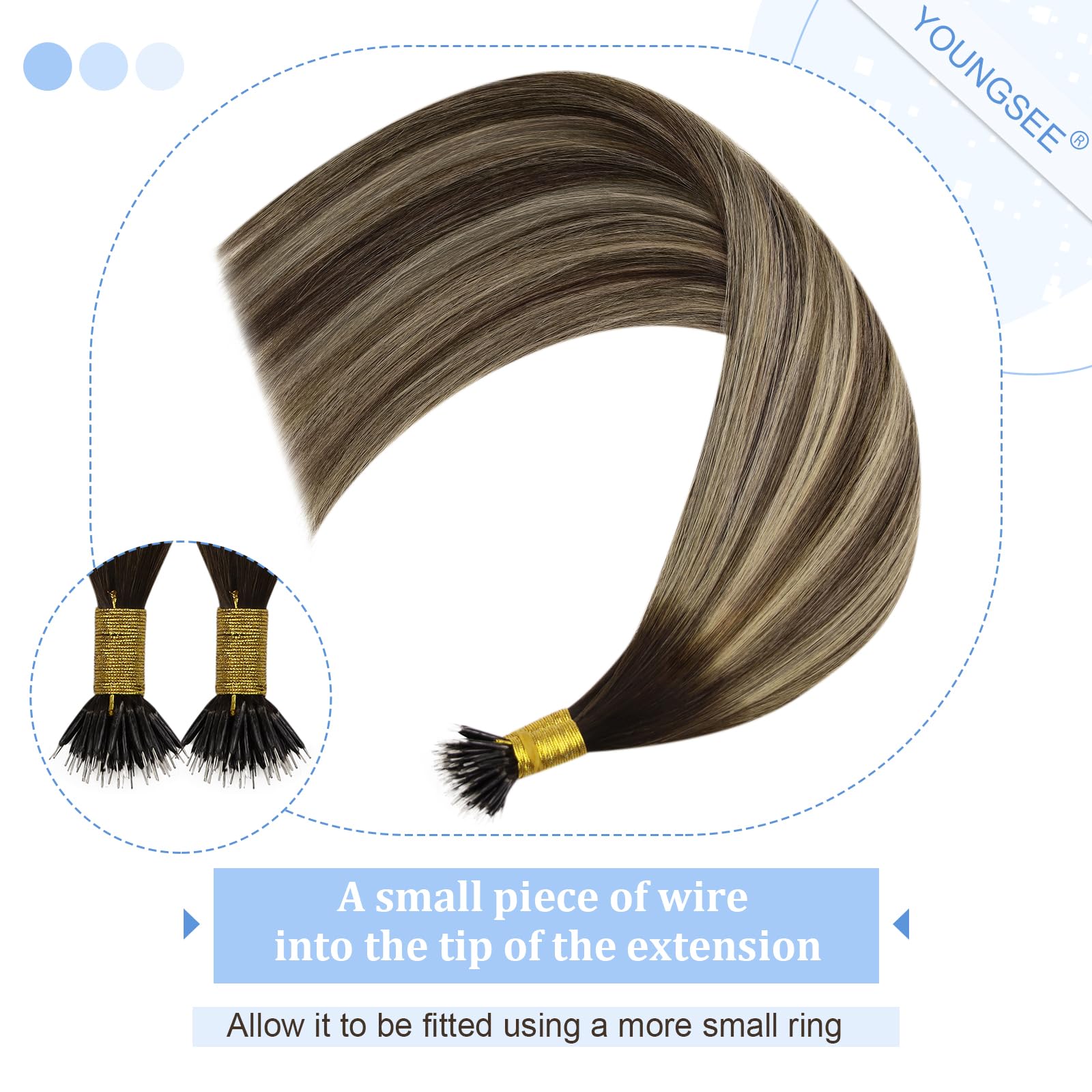 Youngsee Nano Bead Hair Extensions Human Hair Brown Balayage Nano Natural Hair Extensions Ombre Dark Brown With Ash Blonde Nano
