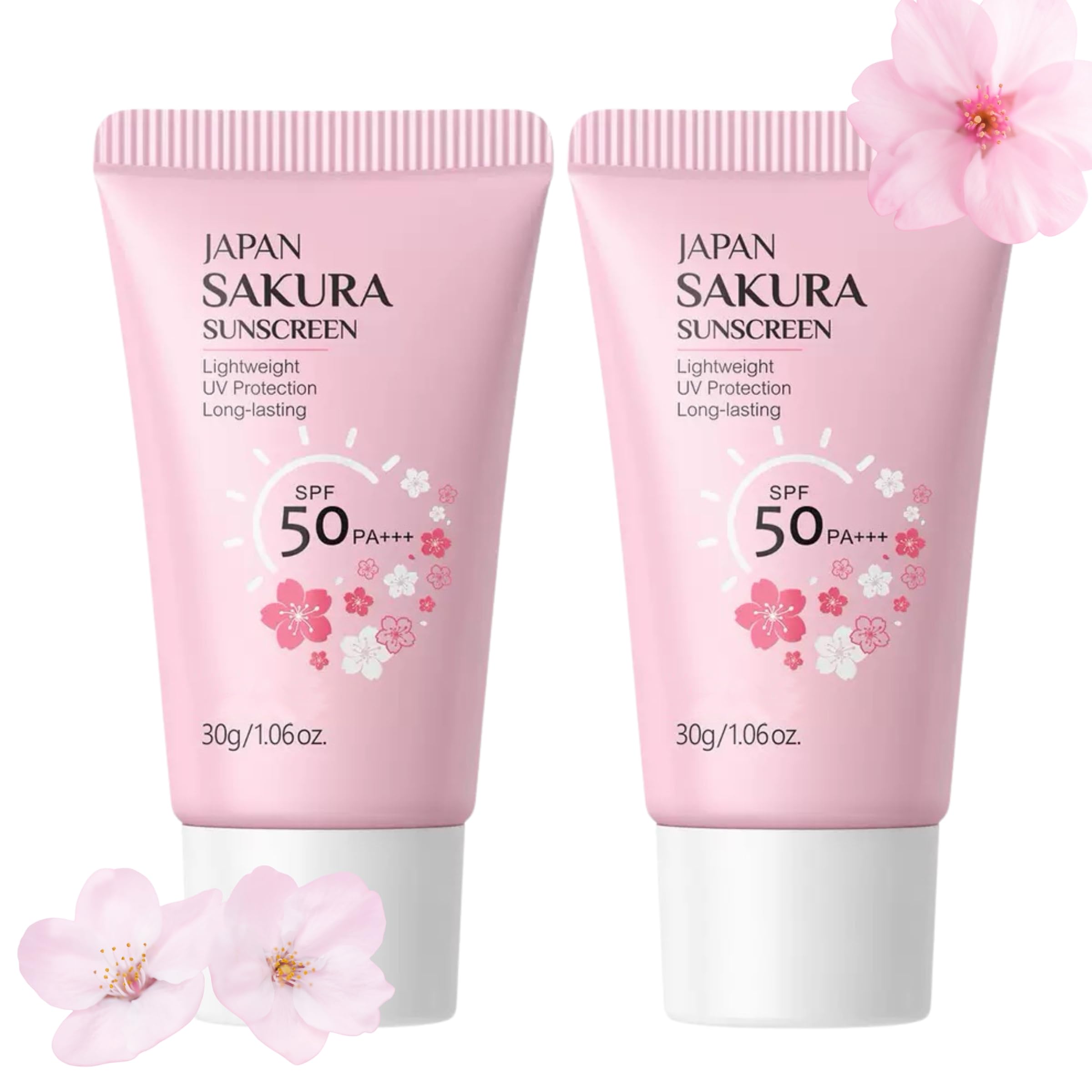 Japanese Sakura Sunscreen Cream, SPF 50 Moisturization Suncream, Lightweight Texture, NonGreasy, FastAbsorbing(2Pcs)