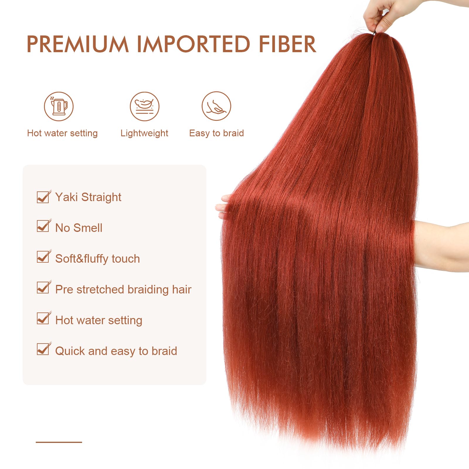 Difunee Pre-Stretched Braiding Hair - 20 Inch 8 Packs Orange Mid-Length Braiding Hair For Twist Or Box Braids, Yaki Texture Hot