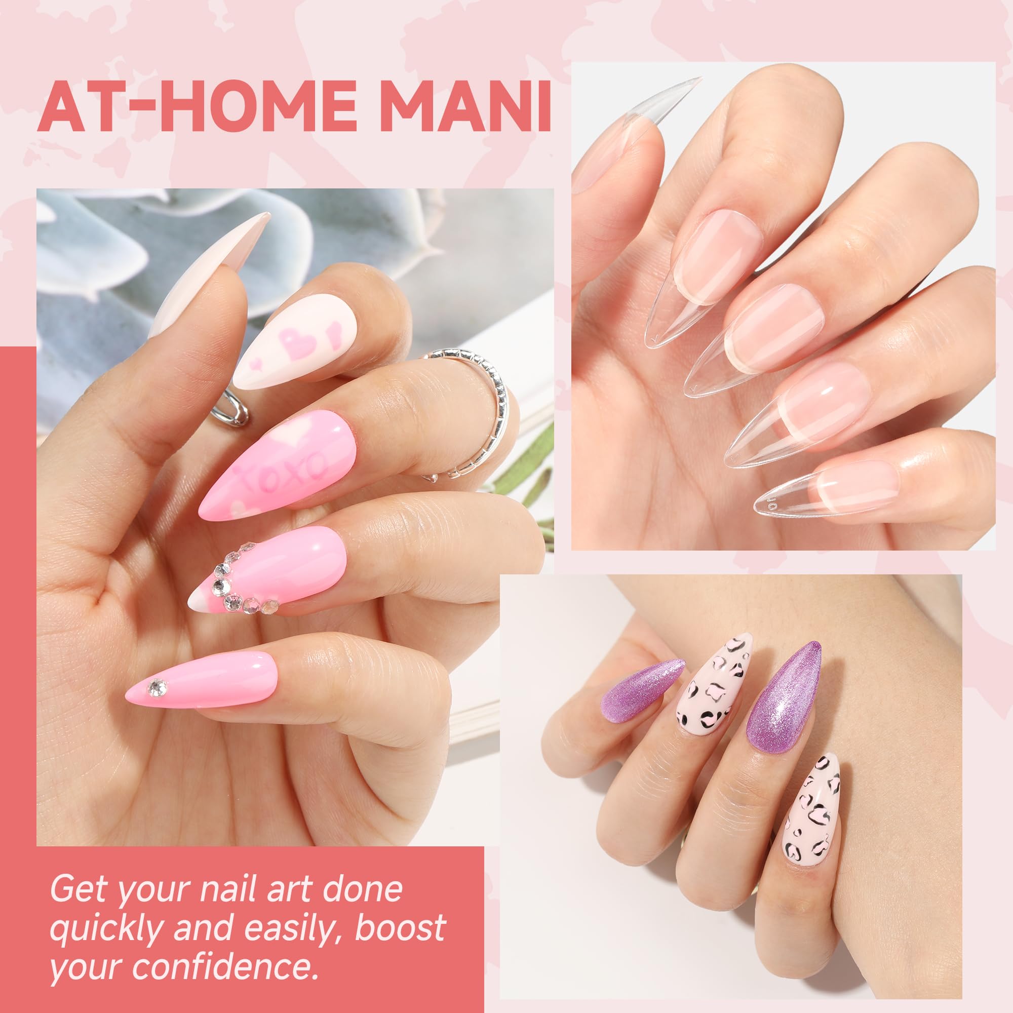 Una Gella Stiletto Gel X Nail Tips Full Cover 312Pcs No C Curve Stiletto Nail Tips Pre-Buff Press On Nails Half Matte Stiletto A