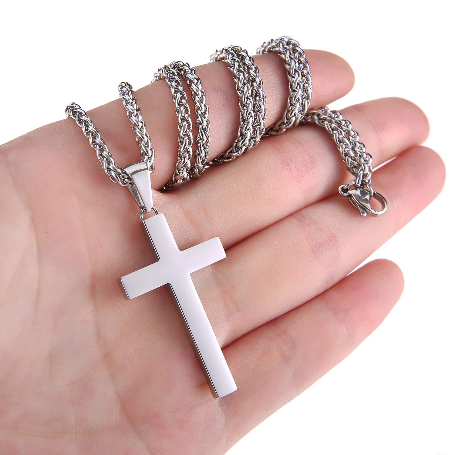 P. BLAKE Stainless Steel Cross Pendant Necklace for Men Boys Jewelry Gift, Chain Necklace 22 Inches