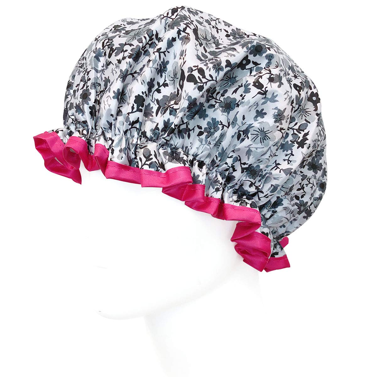 Allydrew Reusable Women'S Waterproof Shower Caps For Long Hair, Gray Pansies