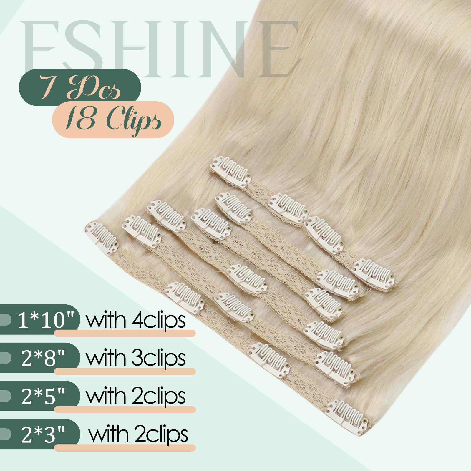 Clip In Hair Extensions Real Human Hair, Fshine 14 Inch 120G Thick Seamless Hair Extensions Clip In Human Hair Platinum Blonde S