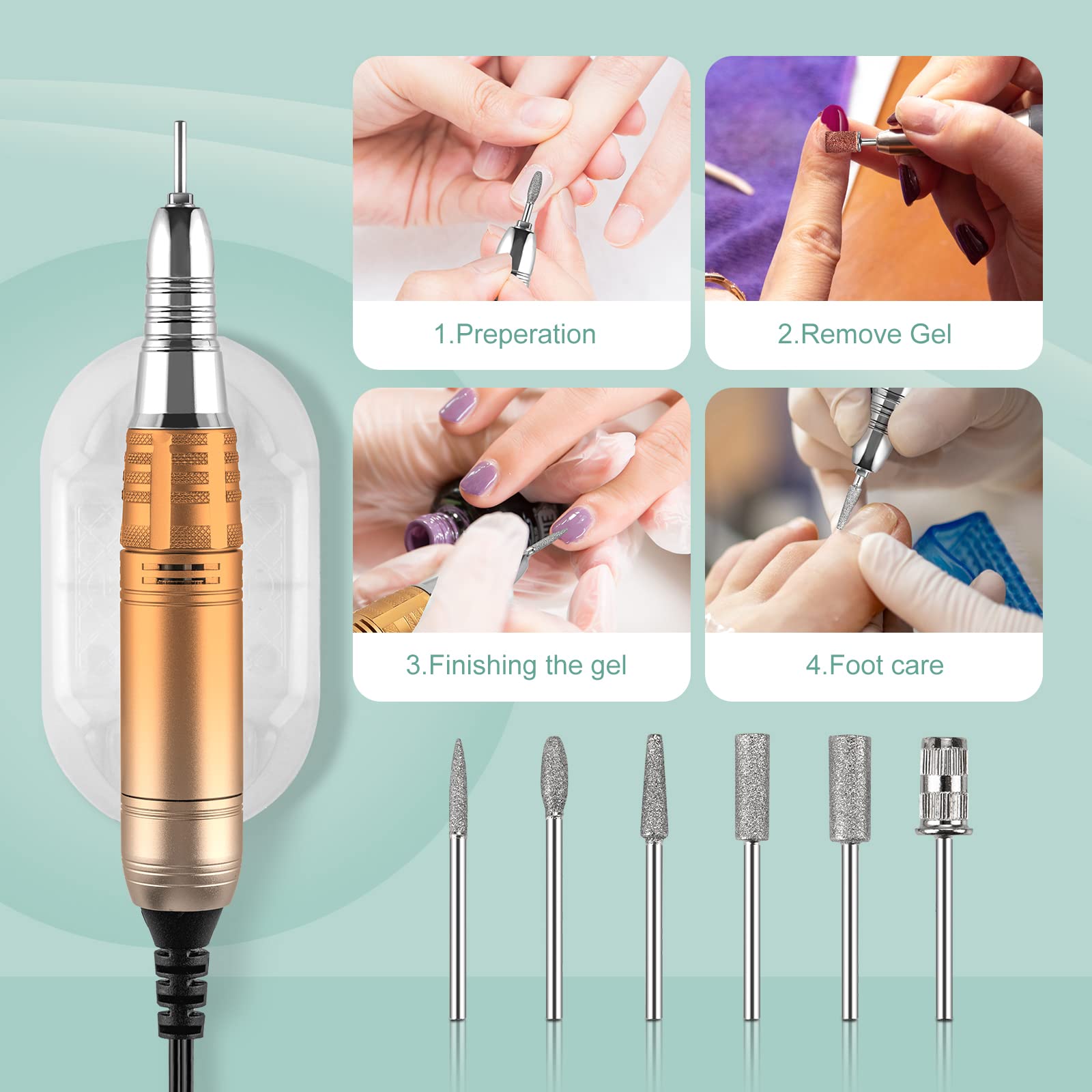Madenia Rechargeable Nail Drill For Acrylic Nails, Professional 35000Rpm Portable Nail Drill Cordless Manicure Drill Machine Nai