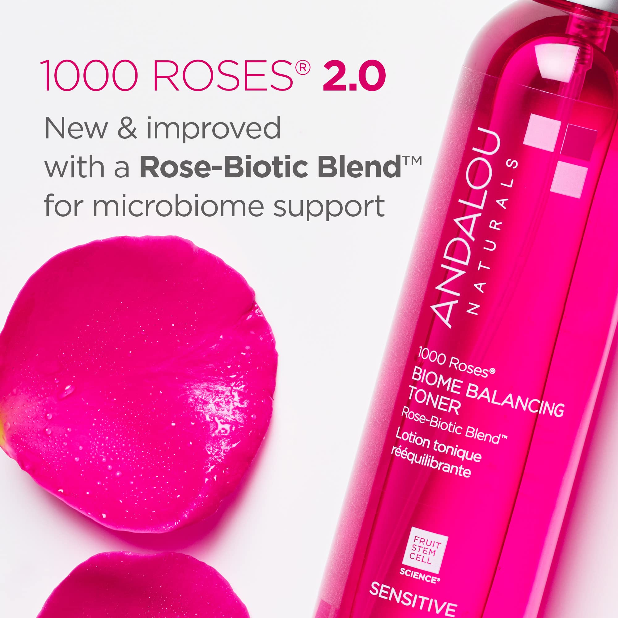 Andalou Naturals Toner, 1000 Roses Biome Balancing Facial Toner, Refreshing & Gentle on Sensitive Skin, Rose-Biotic Blend to Hel