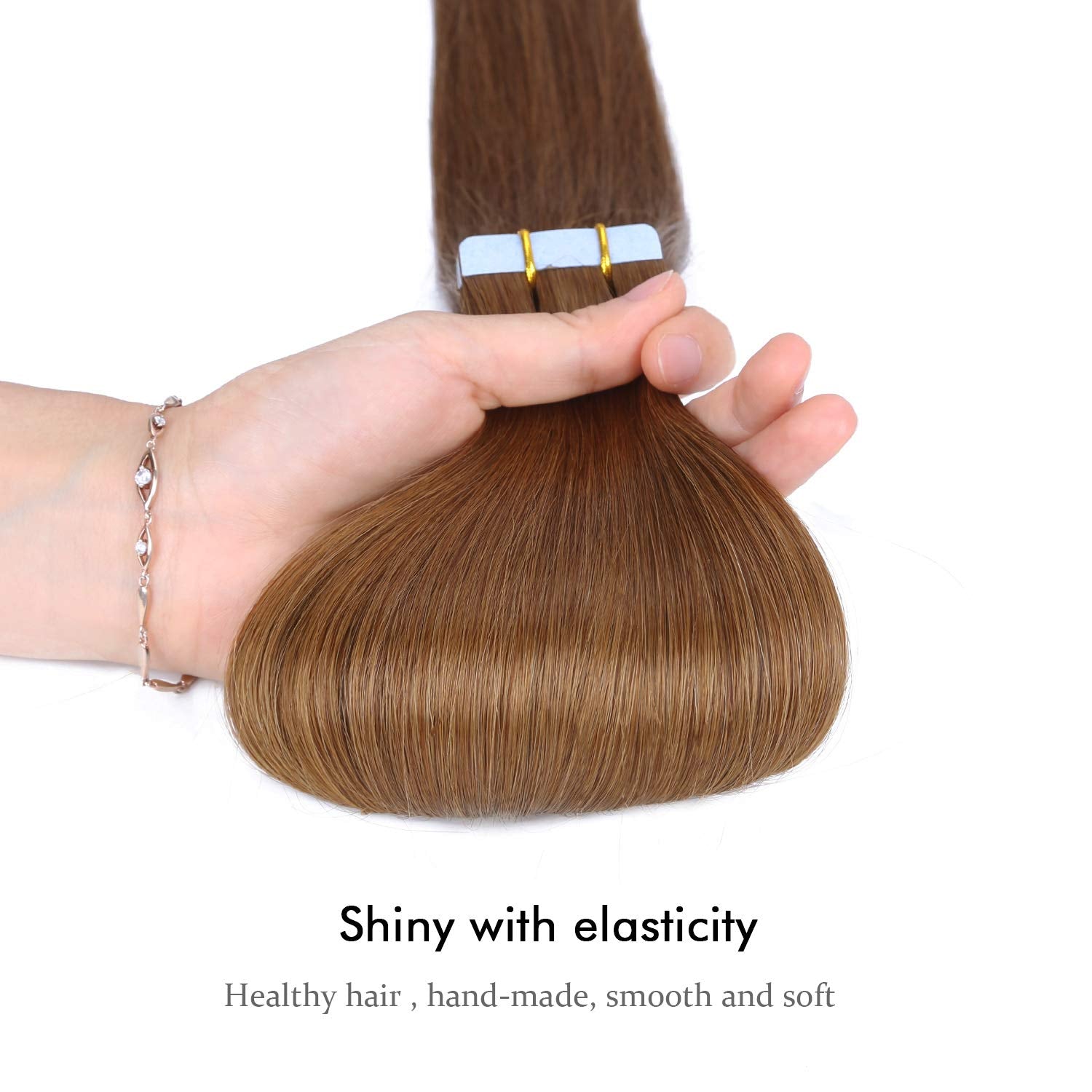 Suyya Tape In Hair Extensions Human Hair Chestnut Brown 100% Remy Human Hair 20 Inches 20Pcs 50G/Pack Straight Seamless Skin Wef