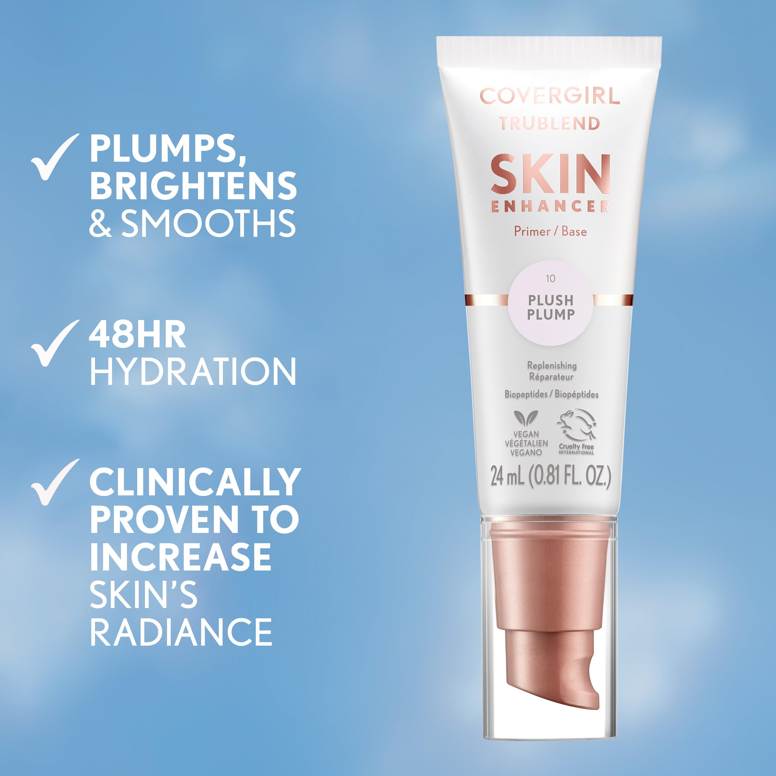 CoverGirl TruBlend Skin Enhancer, Plush Plump, Primer, Plumps Dry Skin, Blurs Pores, Hydrating, Brightening, Lasts All Day, 0.81