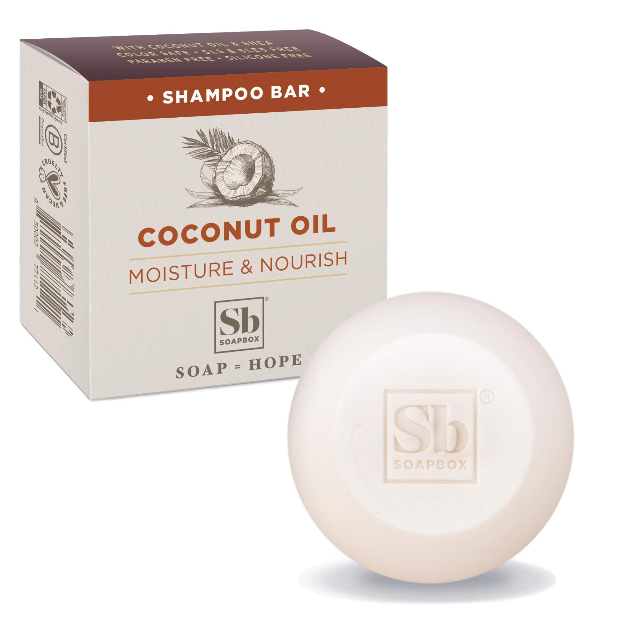 Soapbox Coconut Oil Shampoo Bar, Natural, Eco Friendly, Moisturizing Bar Shampoo for Dry Hair | Color Safe, Sulfate, Paraben, Si