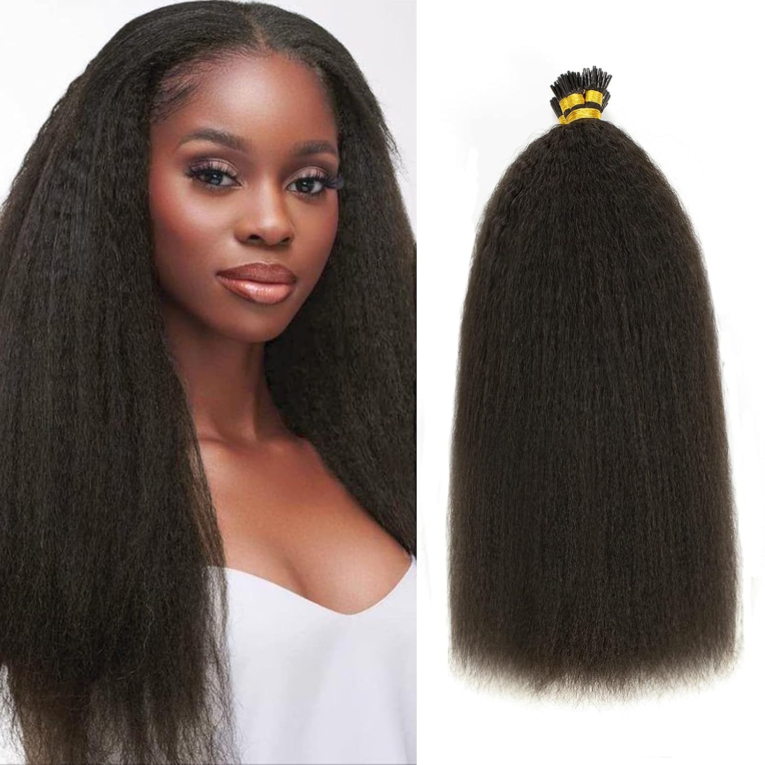 Loxxy I Tip Extensions Human Hair 22 inch Kinky Straight Long Black Hair Extensions For Salon Brazilian Virgin Hair Pure 50grams