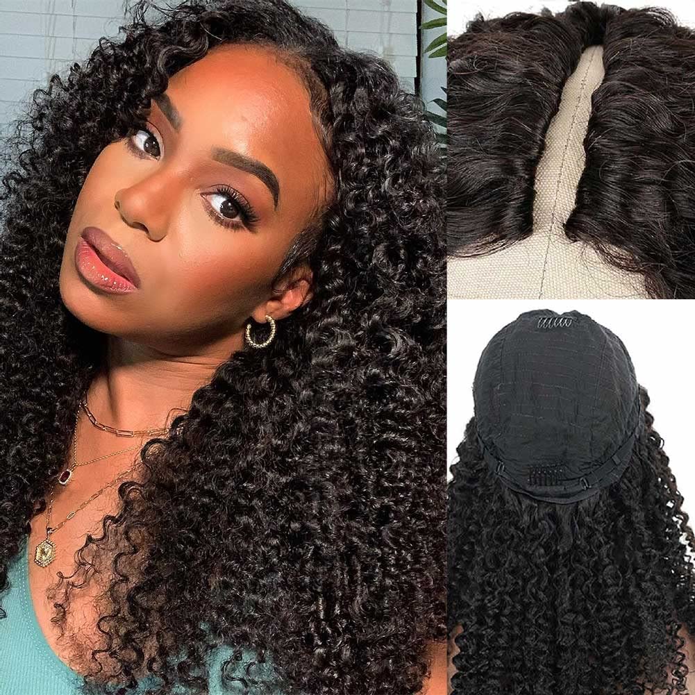 Domiso 30 Inch V Part Human Hair Wig For Black Women Upgrade U Part Wig Human Hair Kinky Curly Wig 100% Virgin Hair Glueless Wea