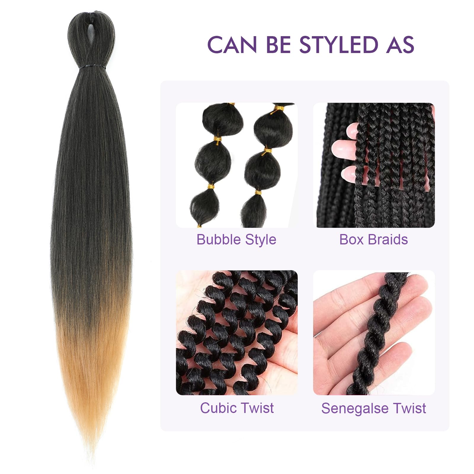 Rosdina Pre-Stretched Braiding Hair - 16 Inch 8 Packs Ombre Blonde Short Braiding Hair For Twist Or Box Braids, Yaki Texture Hot