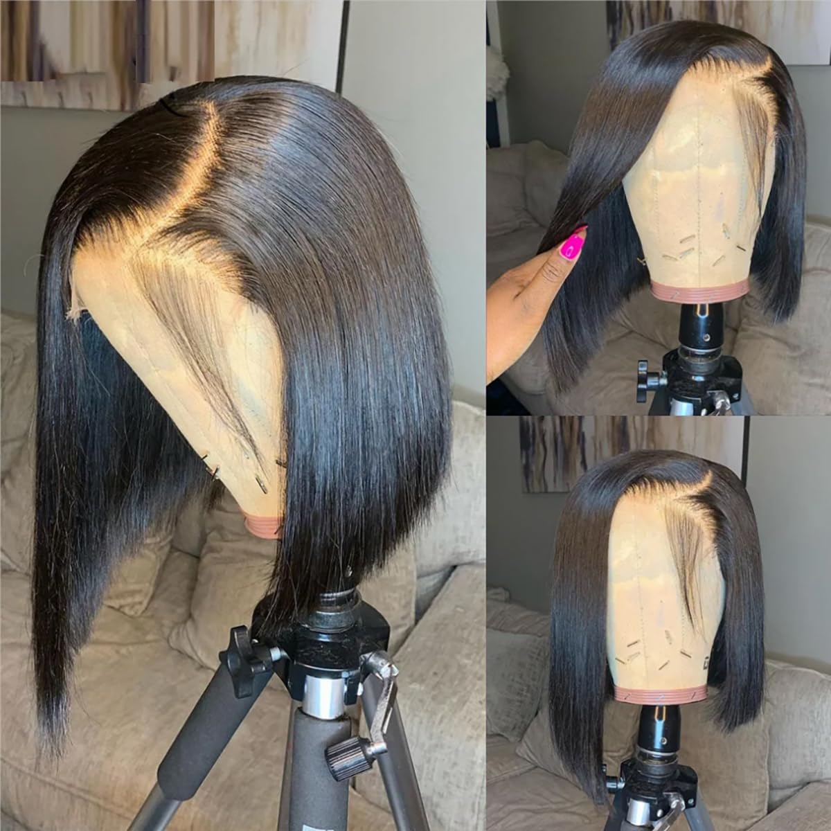 Sogram Bob Wig Human Hair 6X6 Lace Closure Wigs For Black Women Brazilian Short Straight Human Hair Wig Bone Straight Glueless W