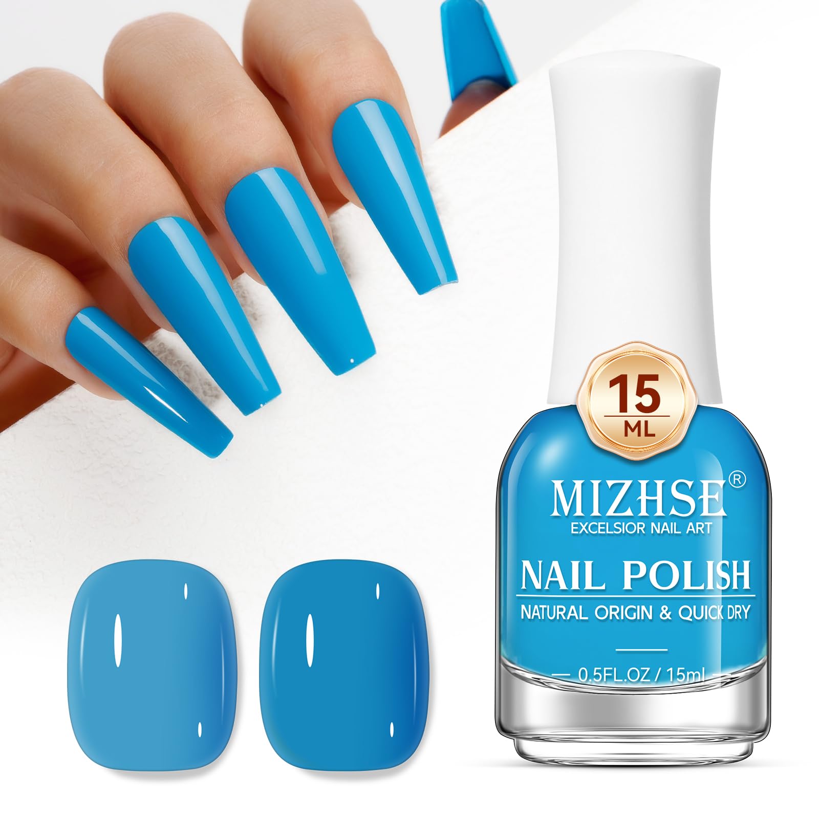 Mizhse Regular Nail Polish: Bright Blue Quick Dry Nail Polish Air Dry Fast, 15Ml/0.5 Fl Oz Regular Water-Based Nail Lacquer Non-