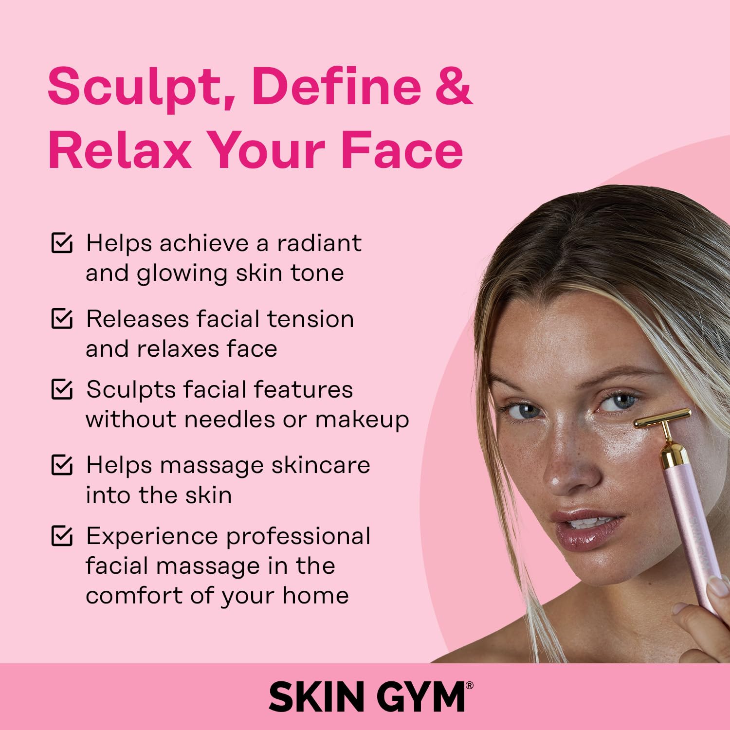 Skin Gym T Shape Electric Facial Massager Tool - Face Masssager for Wrinkles & Fine Lines I Anti Aging Face Lift Device to Sculp