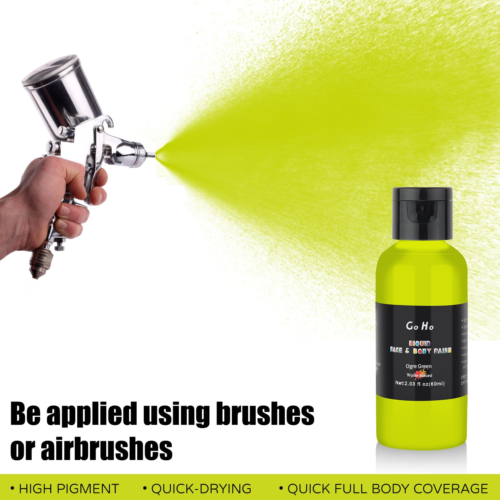 Go Ho Ogre Green Face Body Paint,Ogre Green Makeup Water Based Face Paint and Body Paint for Airbrush Makeup Special FX, Cosplay