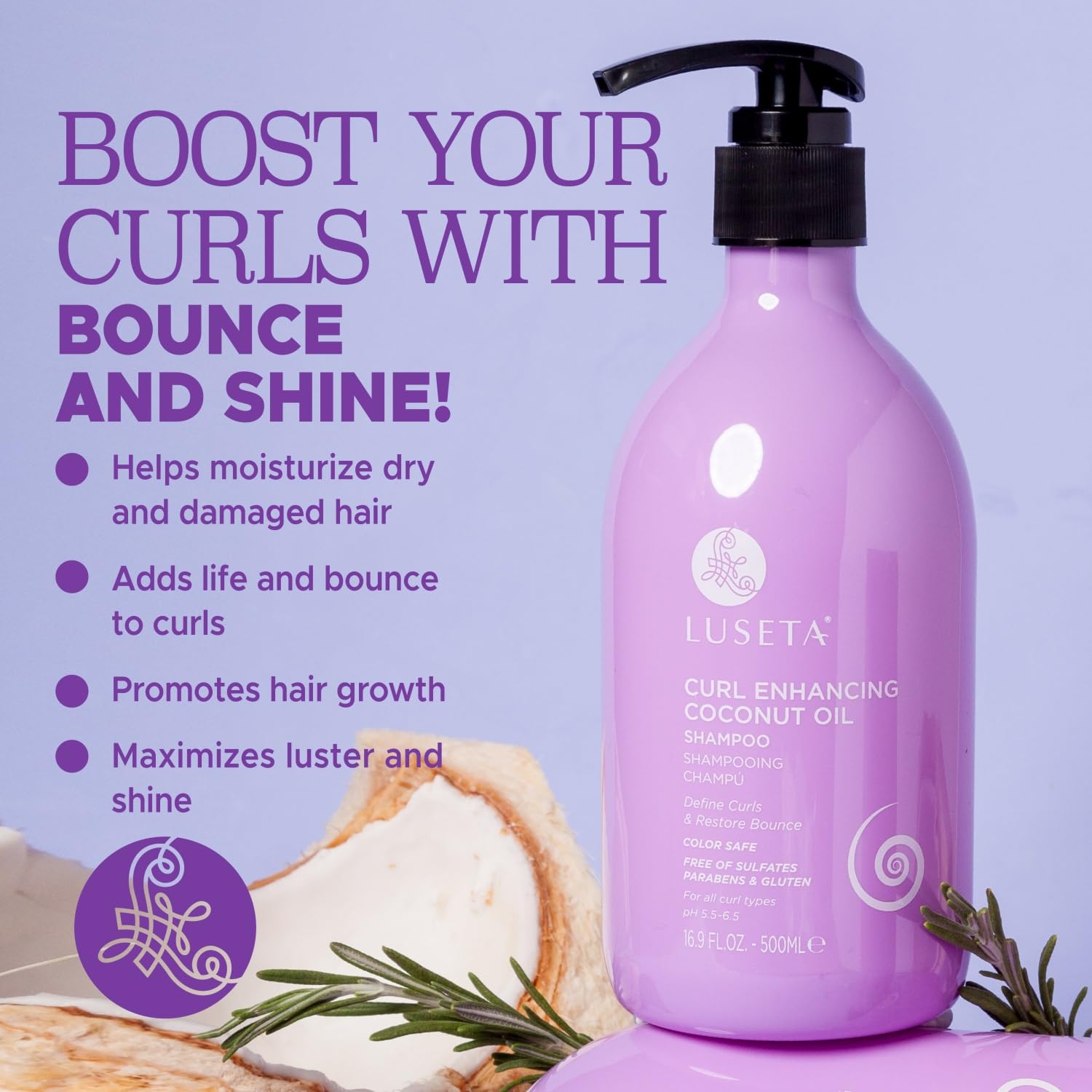 Luseta Curl Enhancing Shampoo Nourishing and Moisturizing for Curly Hair, Repair Damaged Hair, Restore Bounce 16.9 Oz, Gluten Fr