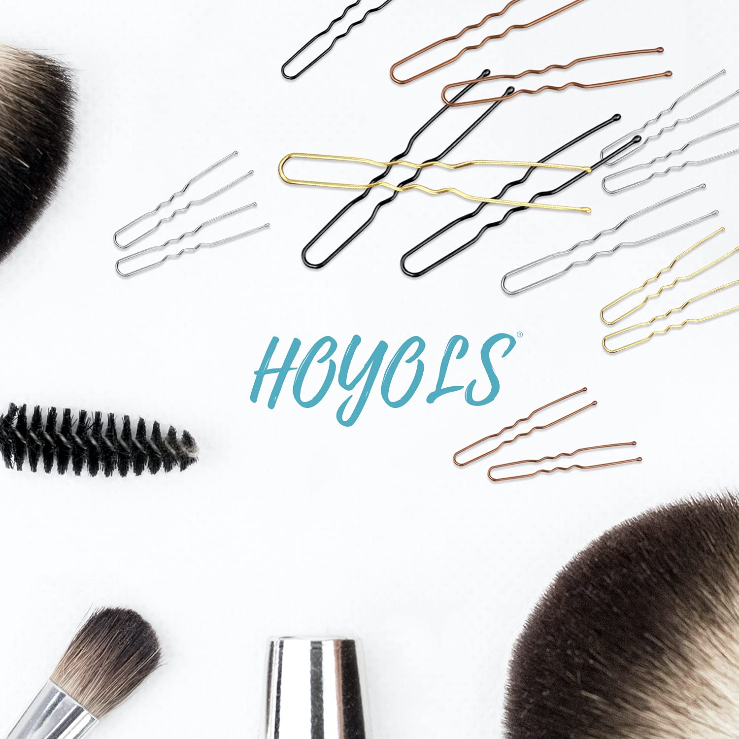 Hoyols U Shaped Hair Pins Blonde, U Shape Bobby Pins Metal Curved Curly Waved Bun Clips Hairpin for Buns Women Girls Grips Hairs