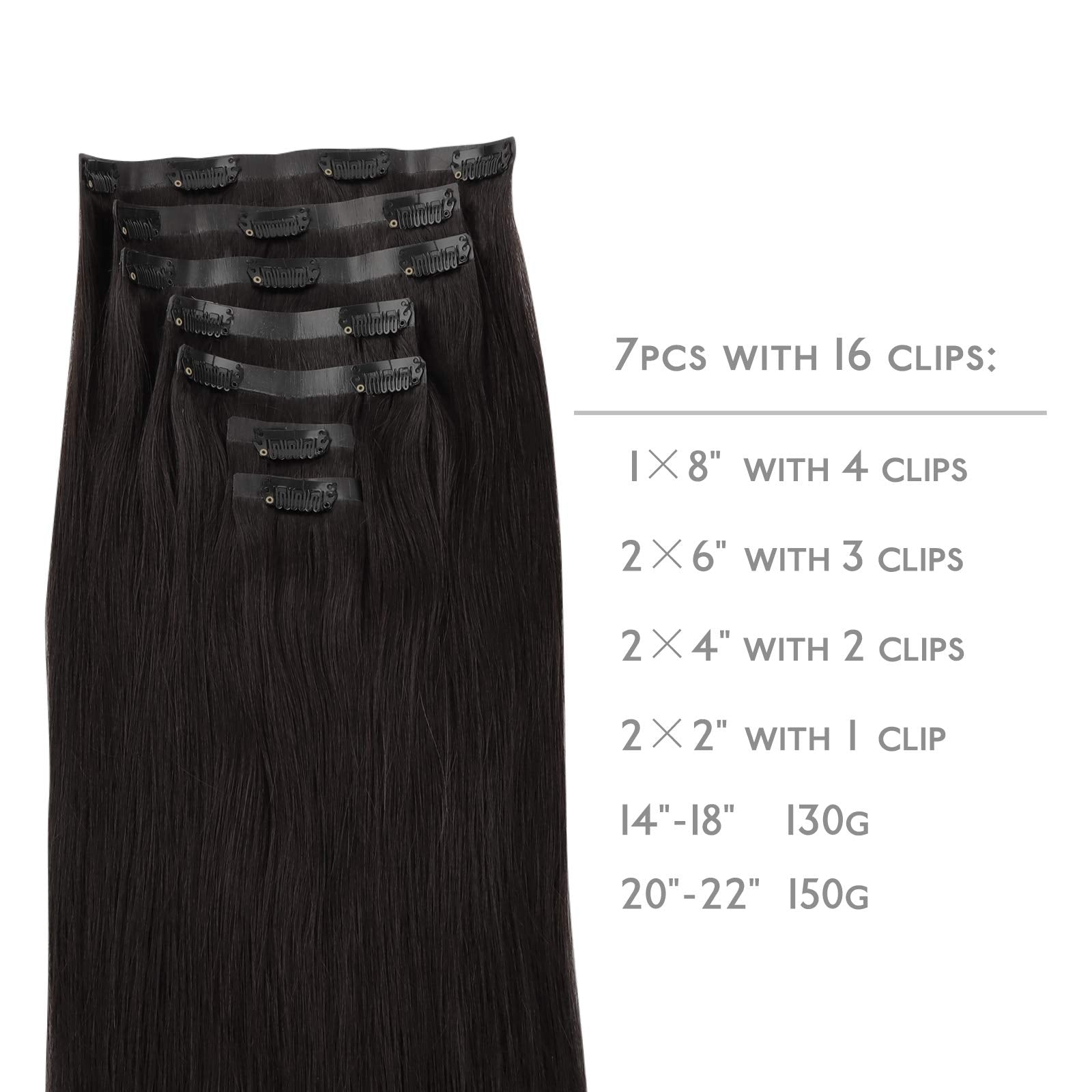 Wennalife Seamless Clip In Hair Extensions, 22 Inch 150G 7Pcs Natural Black Hair Extensions Clip In Human Hair Invisible Pu Skin