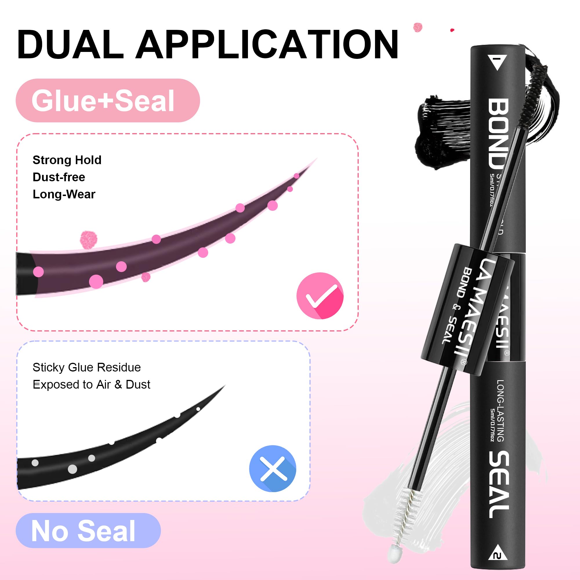 La Maesii Lash Cluster Glue - Waterproof Bond & Seal, 10ml, Latex Free, Long-Lasting 72H, Model BS, Perfect for Eyelash Clusters