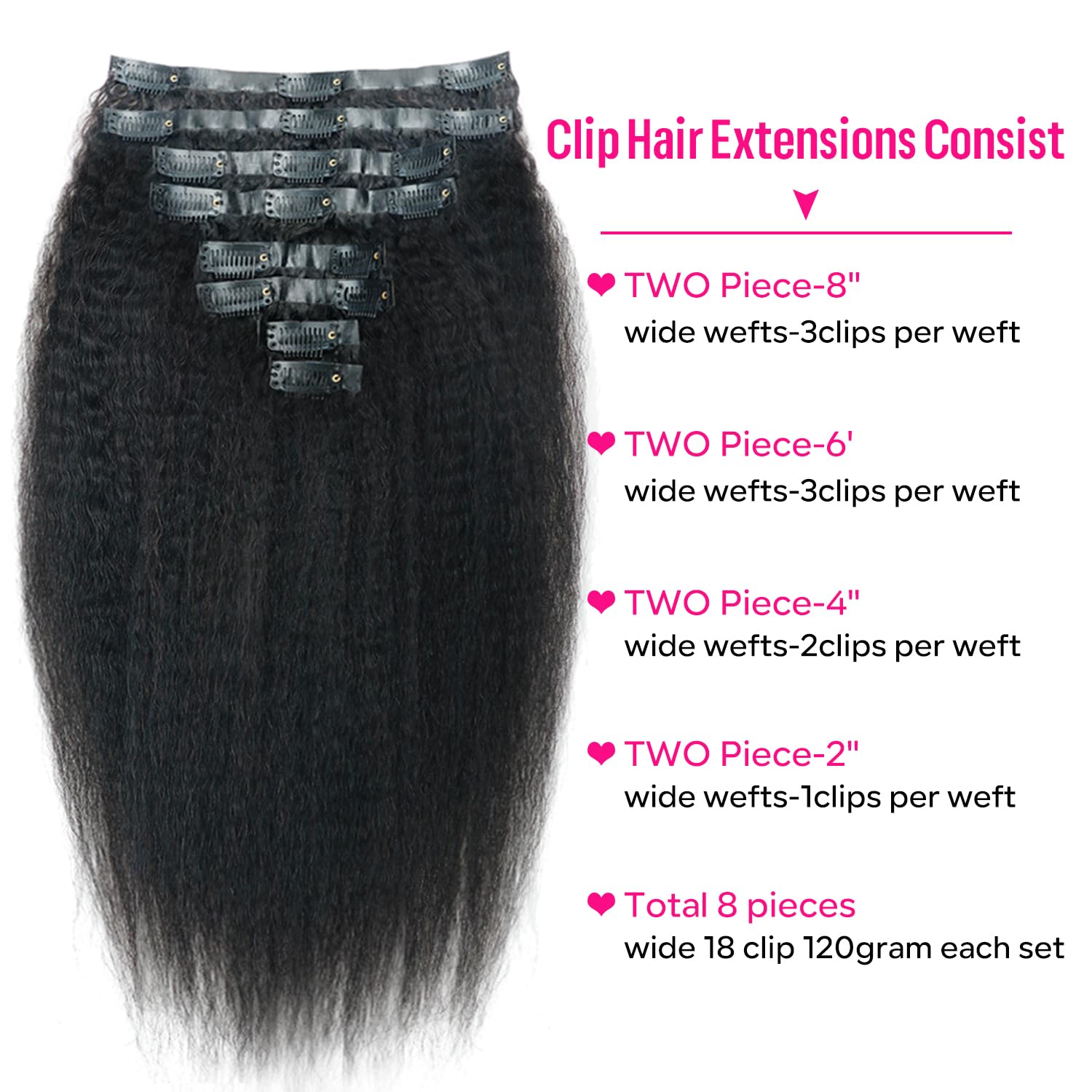 Seamless Kinky Straight Clip In Hair Extensions For Black Women Brazilian Virgin Human Hair Extensions 8Pcs Seamless Clip Ins Hu