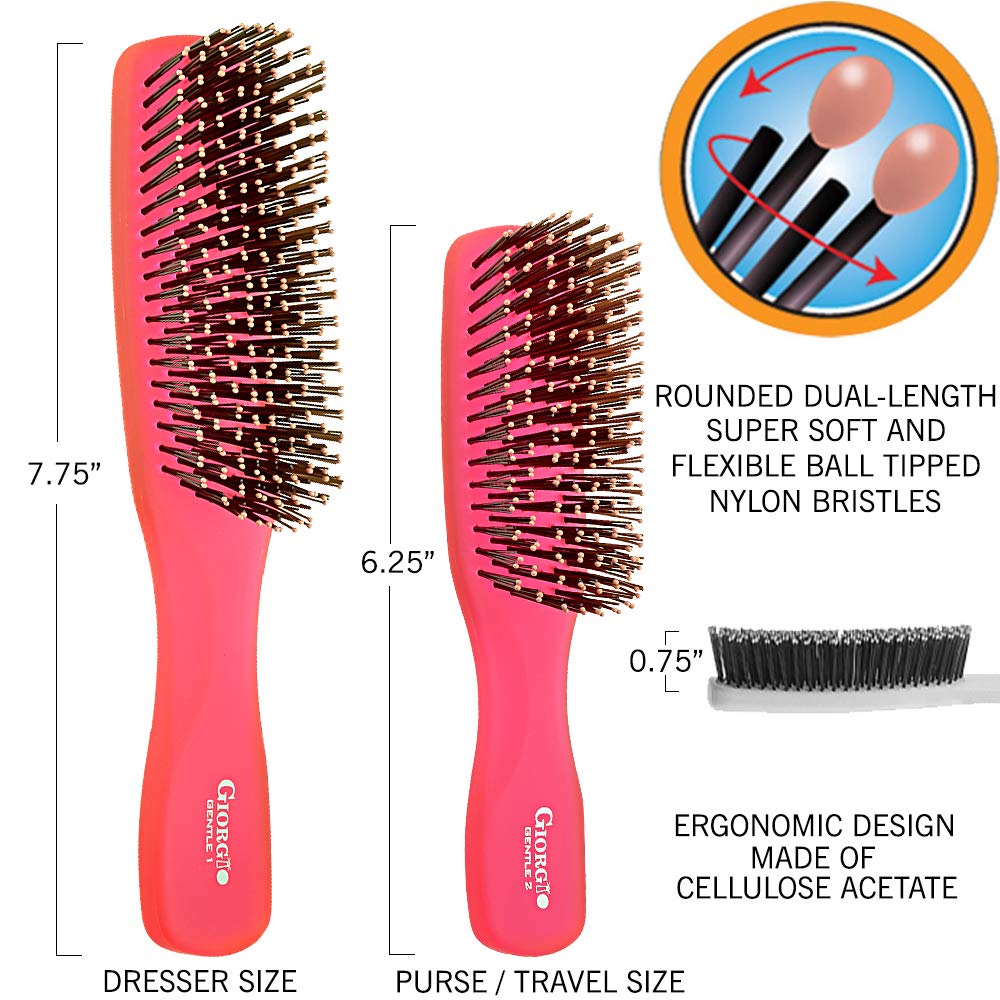 Giorgio GIO1 Gentle Hair Brush Dresser Size. Wet & Dry Pro Hair Brush Detangler. Soft for Sensitive Scalp. Good For Men Women &
