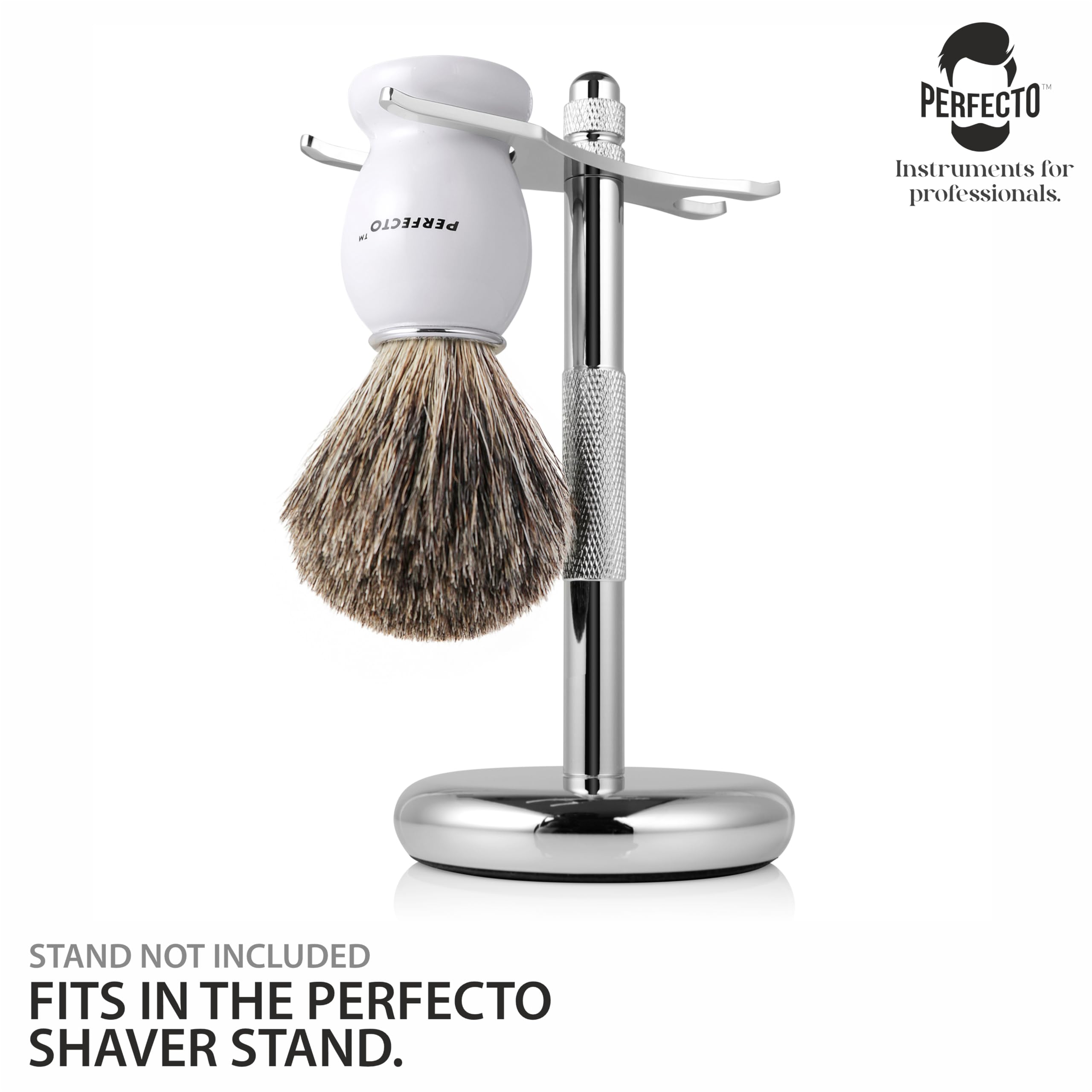 Perfecto 100% Pure Badger Shaving Brush-White Handle, Gift For Dad, Engineered For The Best Shave Of Your Life. For Fathers Day