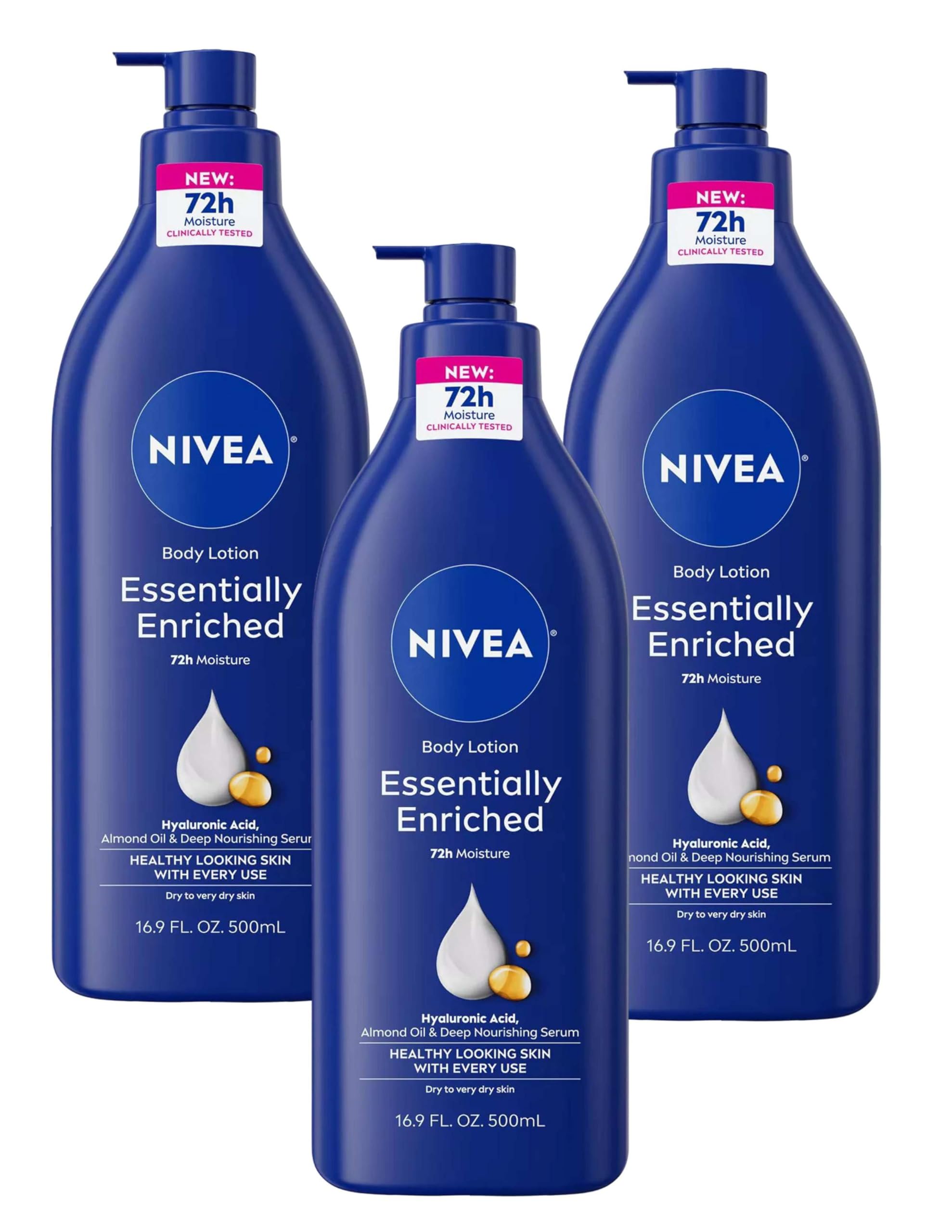 NIVEA Essentially Enriched Body Lotion, 16.9 Fl Oz (Pack of 3) - Packaging May Vary