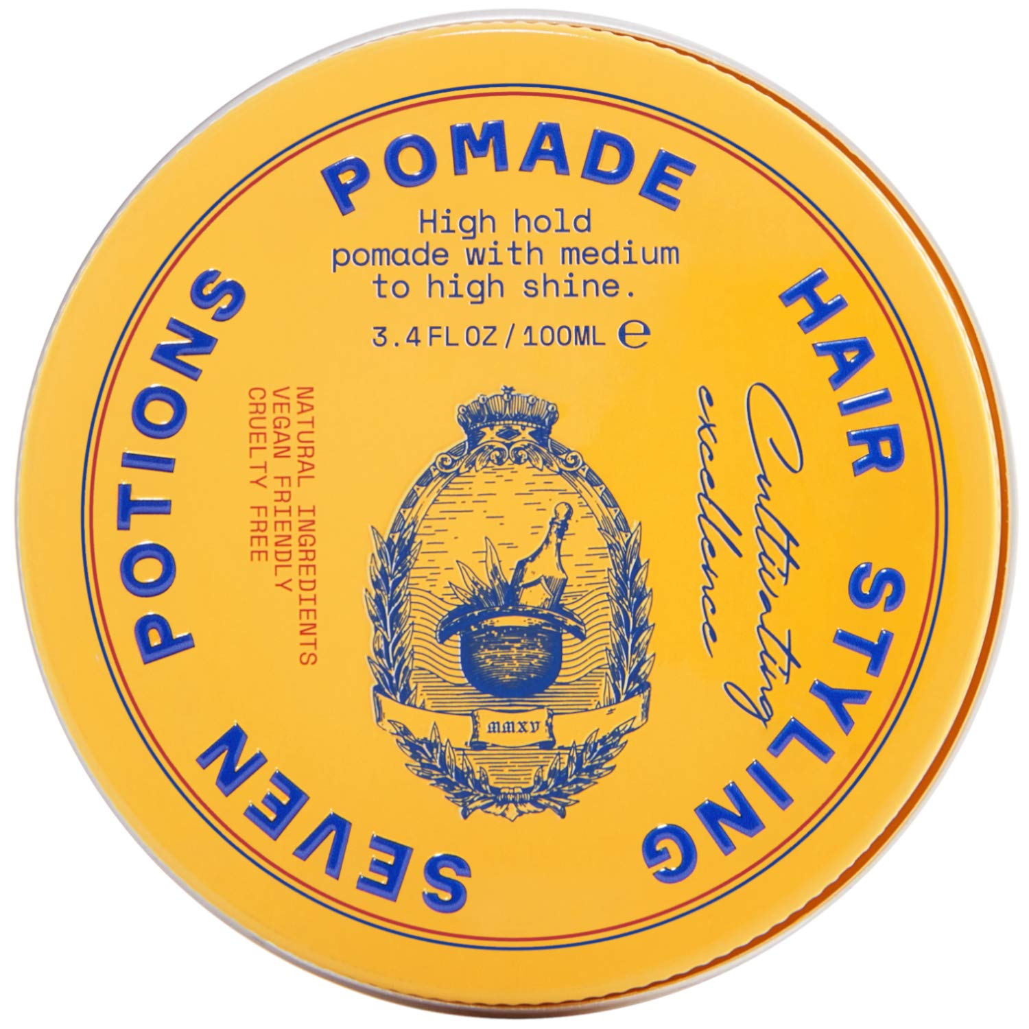 Seven Potions Hair Styling Pomade For Men 3.4 Fl Oz - High Shine - High Hold Hair Wax - Water Based - Natural, Vegan, Cruelty Fr