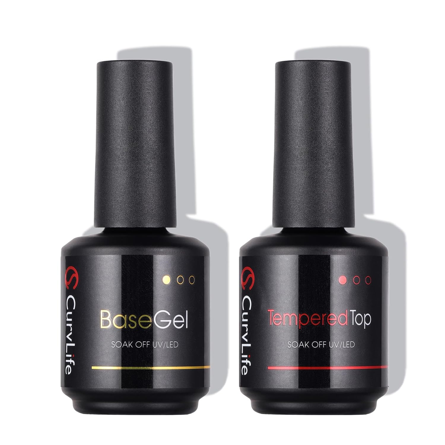 CurvLife 15ml No Wipe Top Coat Clear Glossy Gel Tips Base and 15ml Top Coat Set Soak off UV LED Drying Long Lasting Shiny nail g