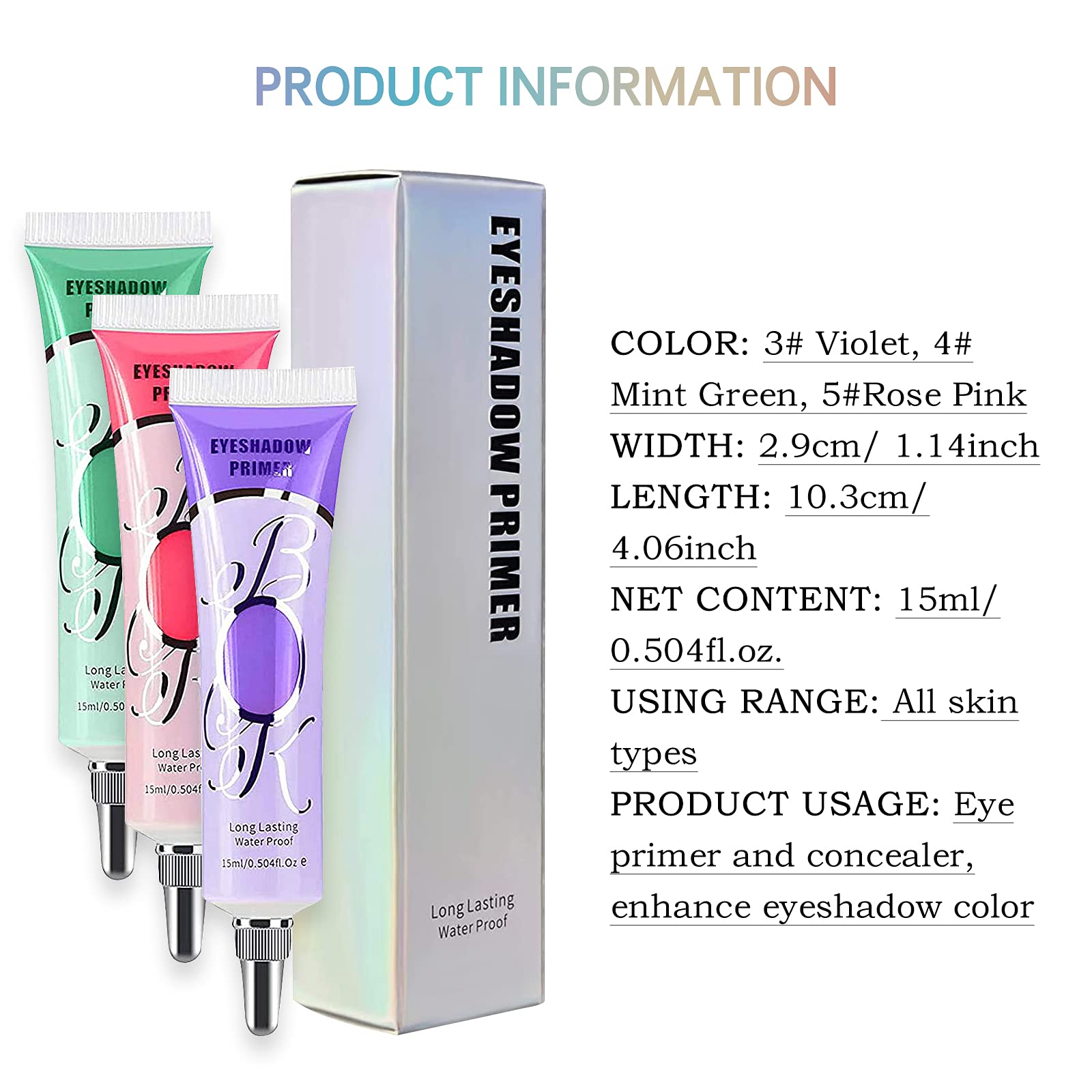 Lokfar 3 Pack Matte Eyeshadow Primer For Oily Lids No Crease Violet Green Pink Color Eye Makeup Eye Primer Base Waterproof & Smu
