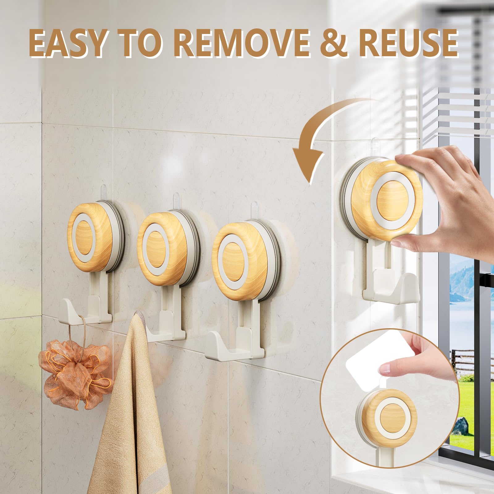 Cinola Suction Cup Hooks 4 Packs, Suction Shower Hooks Wall Waterproof, No Drill Towel Hooks for Bathrooms, Kitchen, Glass, Door