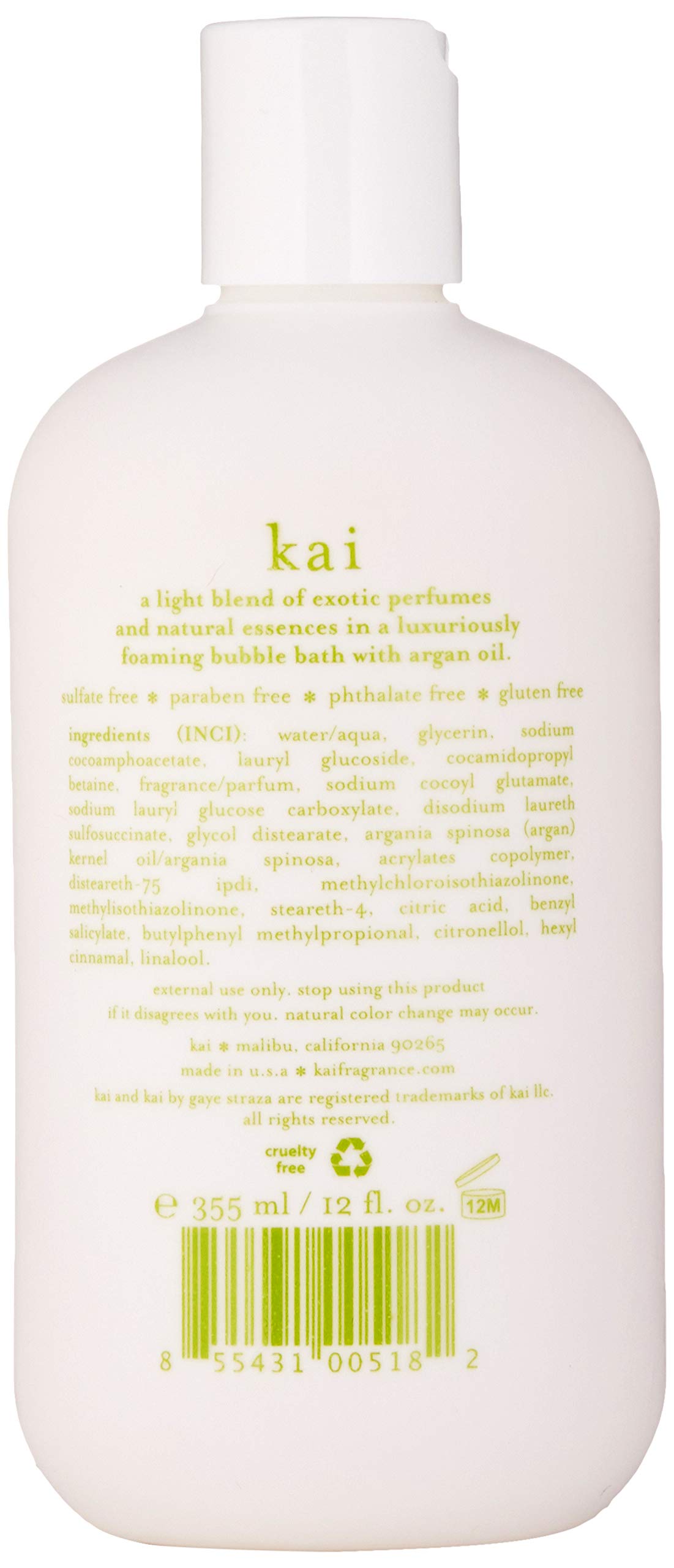Kai Bathing Bubbles, 12 Fl Oz., Bubble Bath Rich In Argan Oil, Scented With Our Signature Gardenia Wrapped In White Exotics, Veg