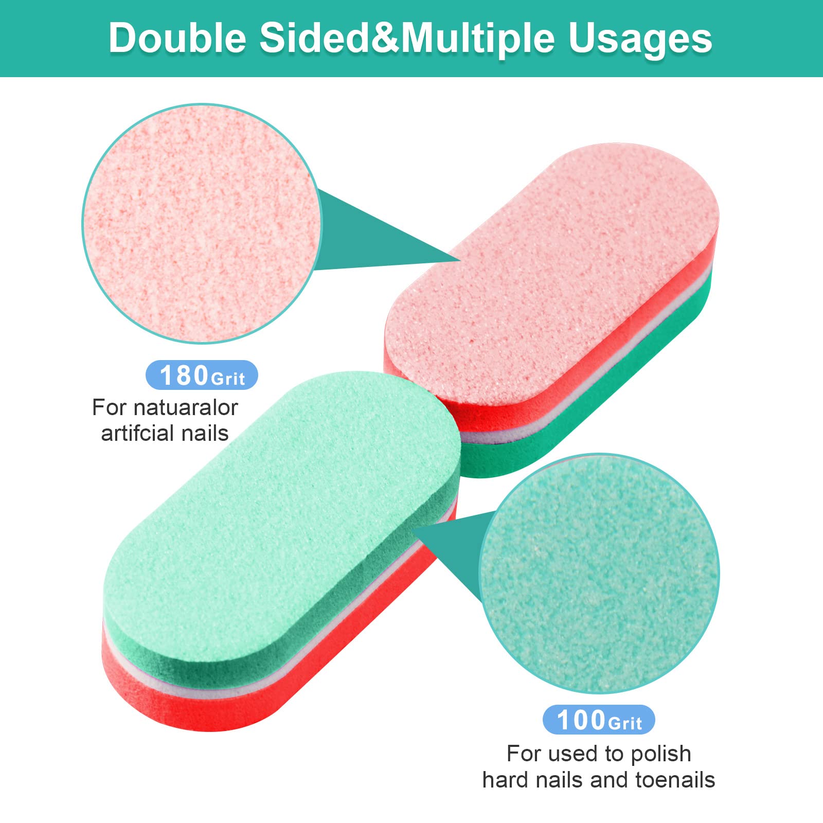 Diesisa Mini Nail Files Block, 100/180 Grit Sponge Nail Buffers For Acrylic Nails, Mini Buffing Block Double Sided For Manicure