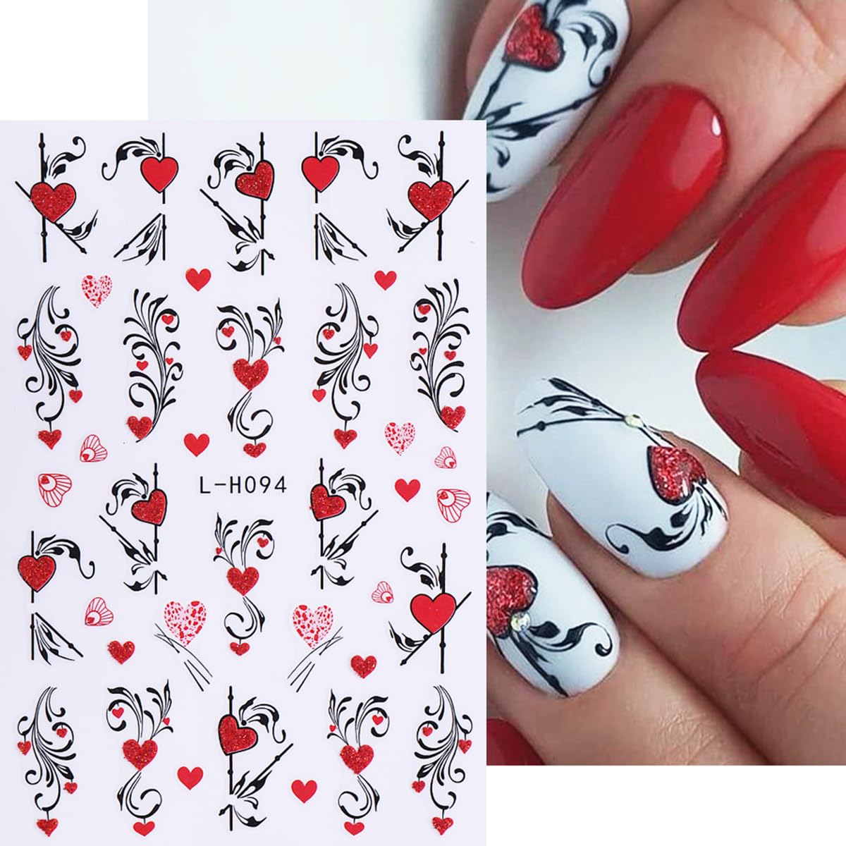 Valentine'S Day Nail Art Stickers Decals 6Pcs Love Heart Cartoon Valentines Nail Design 3D Self-Adhesive Nail Decals Supply Lip
