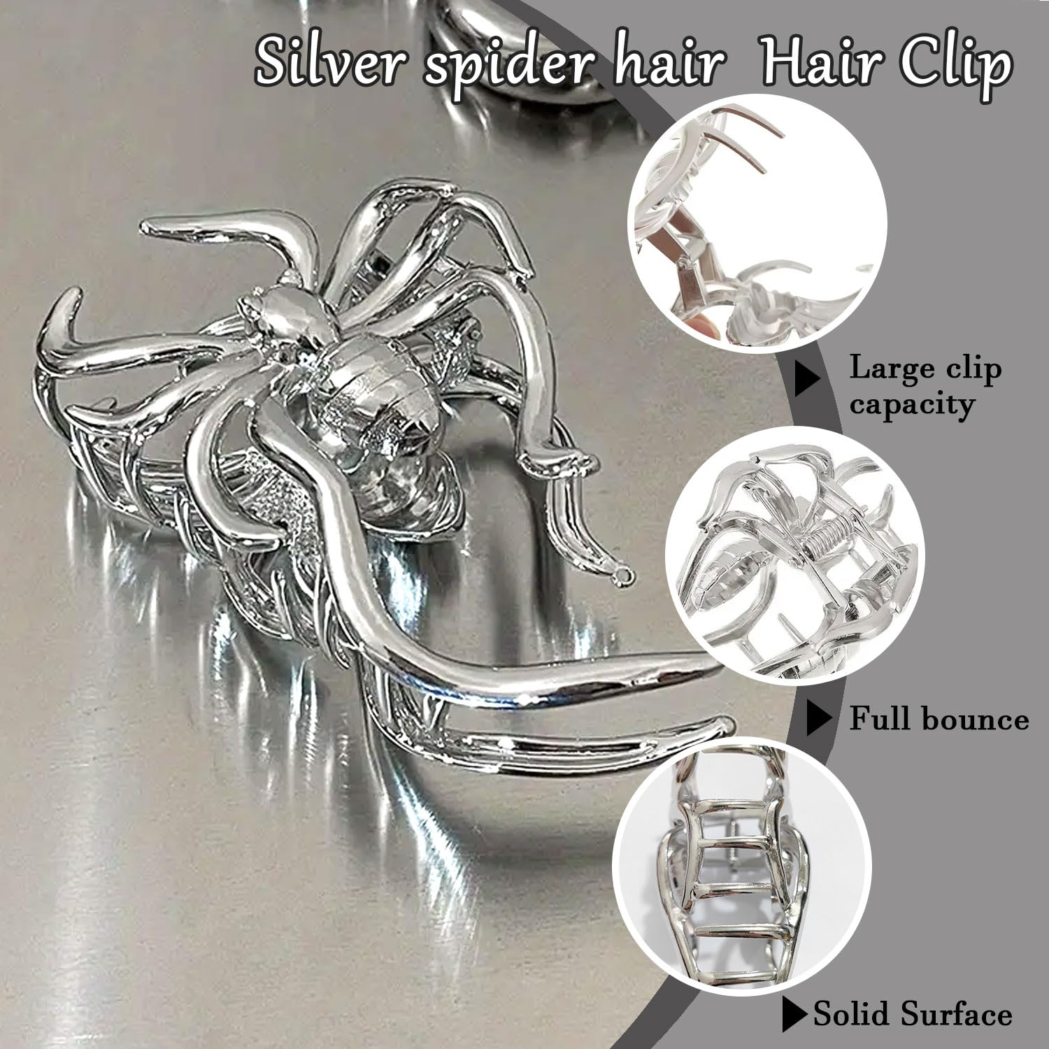 Spider Alloy Hair Claw Clips, 1Pcs Silver Hair Accessory For Punk & Y2K Styles - Decorative Metal Claw Clip