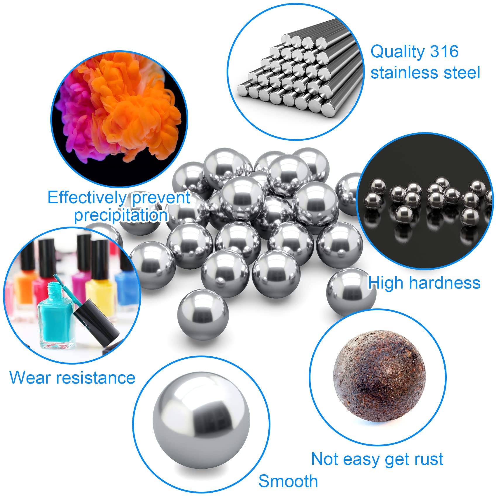 Pagow 100Pcs Paint Mixing Balls Nail Polish 316 Stainless Steel Bearing Balls, 5.5Mm/Apr. 0.22''