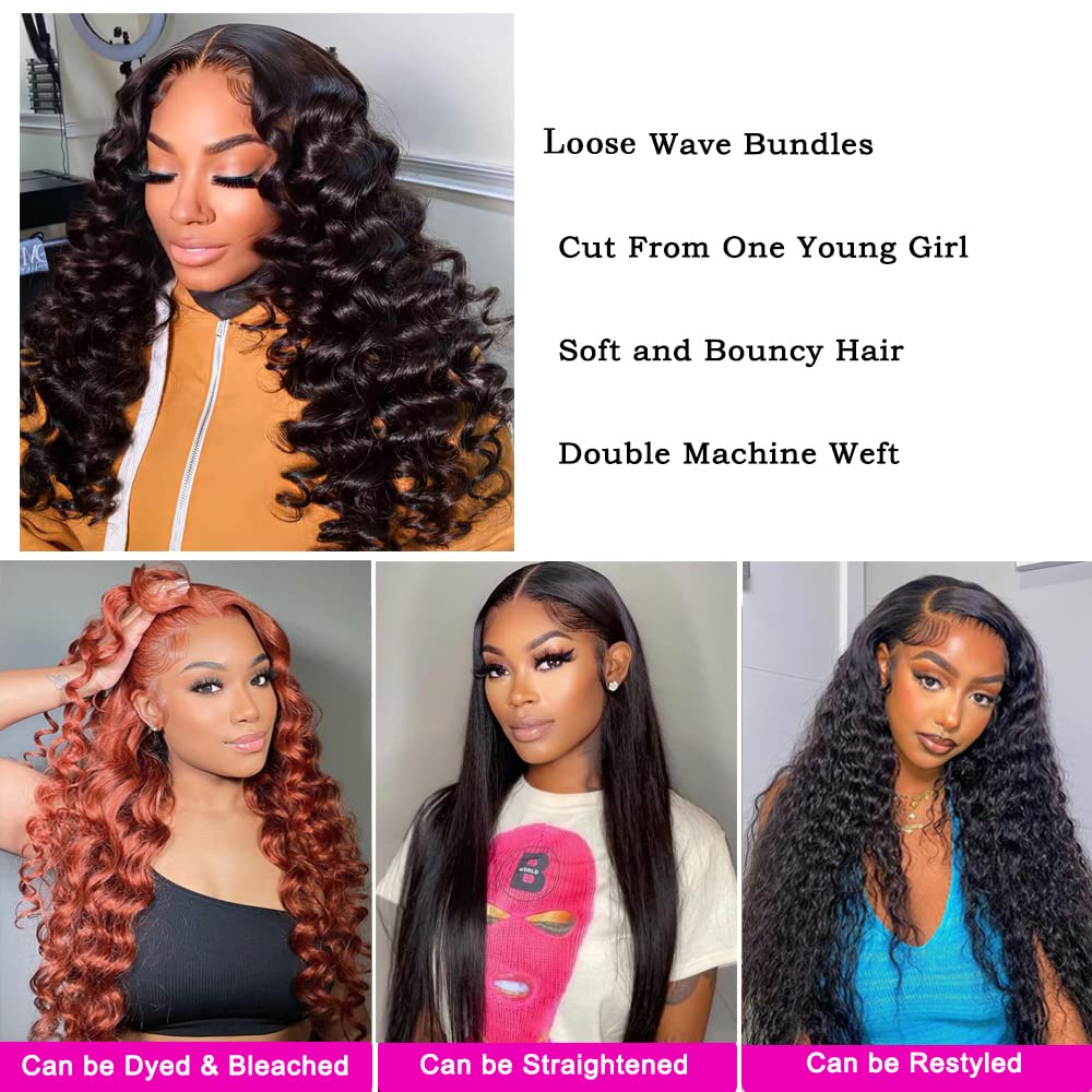 Ralisa Loose Wave Bundles Human Hair 3 Bundles 100% Unprocessed Brazilian Virgin Loose Wave Bundles (10 12 14In) Human Hair Loos