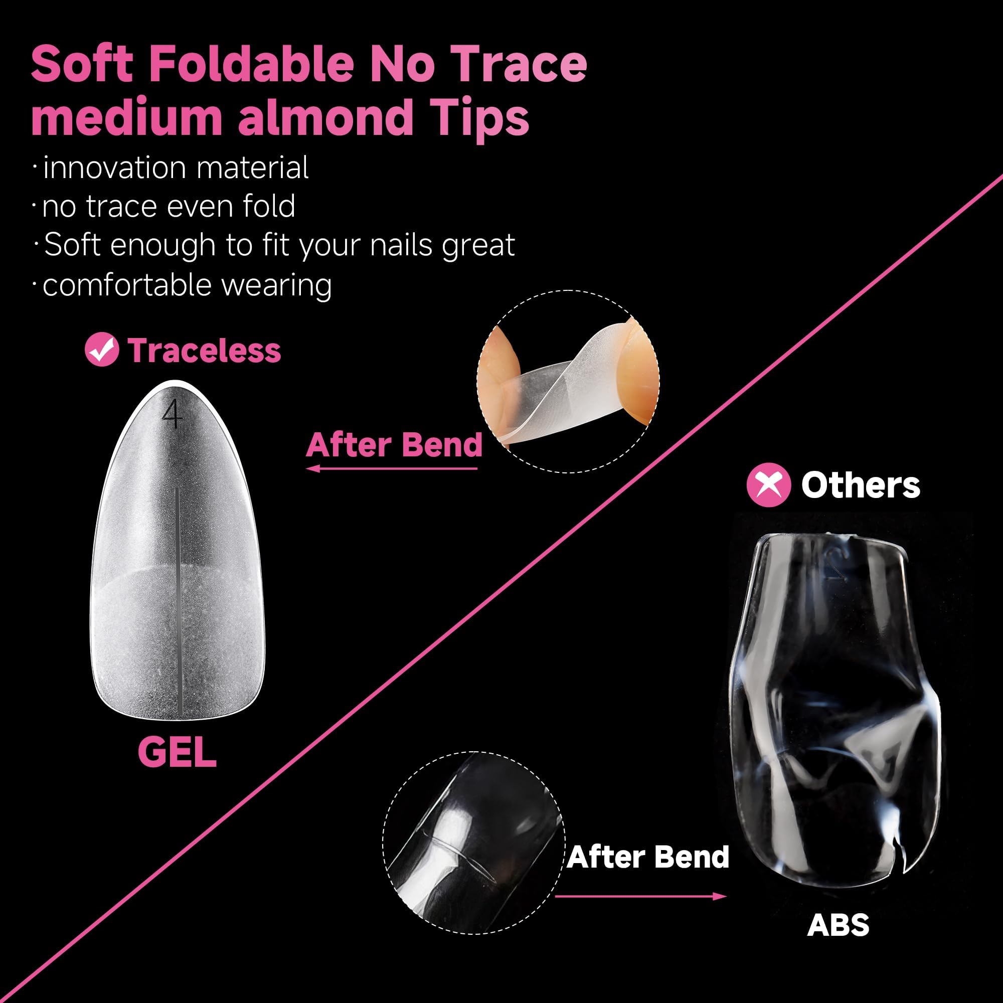 Una Gella Almond Nail Tips, 15 Sizes Almond Gel X Nail Tips, 312Pcs Full Matte Surface Nail Tips Clear Full Cover Soft Gel Nail