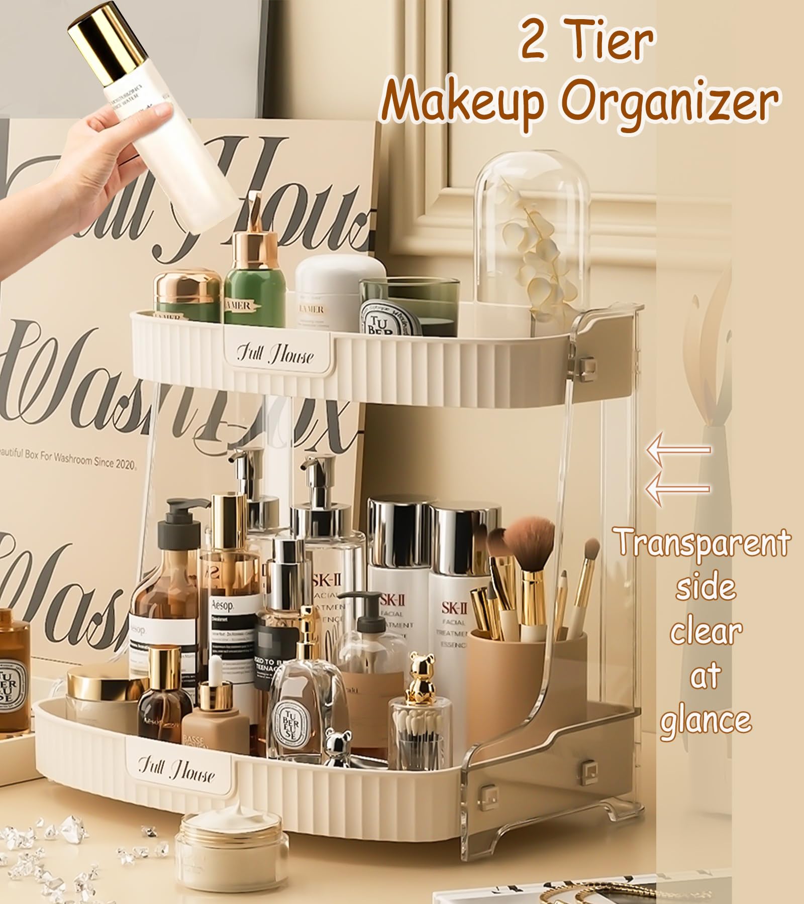 Vnimti Skincare Organizers 2 Tier, Makeup Organizer Countertop, Cosmetic Display Cases, Makeup&Skincare Organizer For Vanity, De
