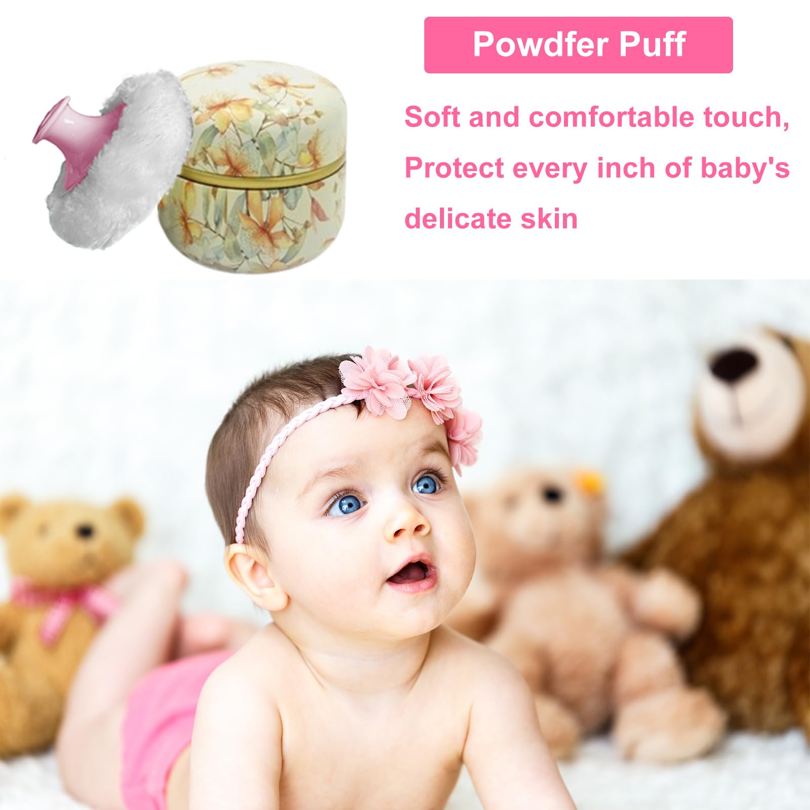 Qopoto Body Powder Puff And Container For Dusting Powder, Women Powder Puff And Powder Case For Bath And Travel (Yellow Flower)
