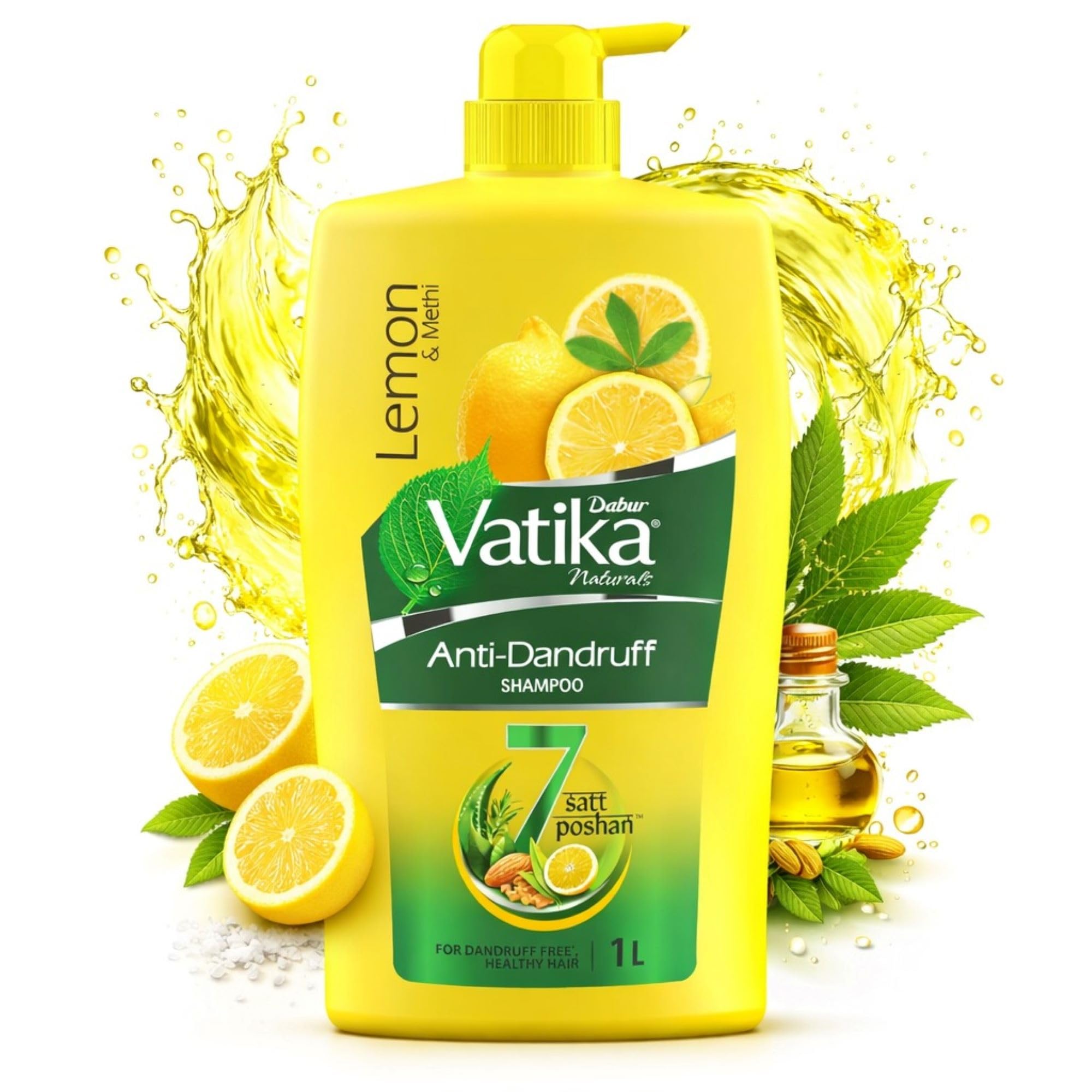 Dabur Vatika Naturals Anti Dandruff Shampoo - 640 Ml | 7 Natural Herb Extracts | Contains Lemon, Methi & Tea Tree Oil | Exfoliat