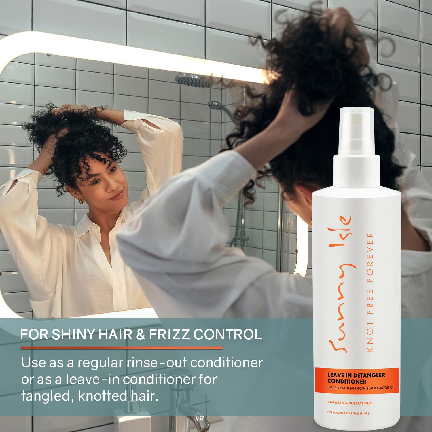 Sunny Isle Jamaican Black Castor Oil Knot Free Forever Leave-In Detangler & Conditioner 8oz | Moisturizes & Stimulates Hair Grow