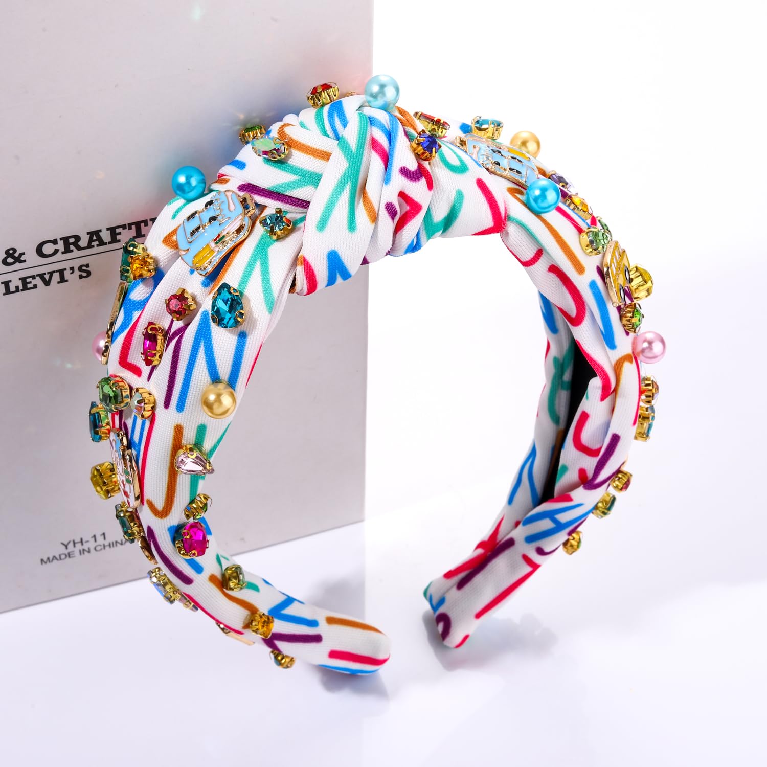 Knot Headband For Women Back To School Charm Embellished Headband Colorful Rhinestone Pearl Hairband School Party Hair Accessori