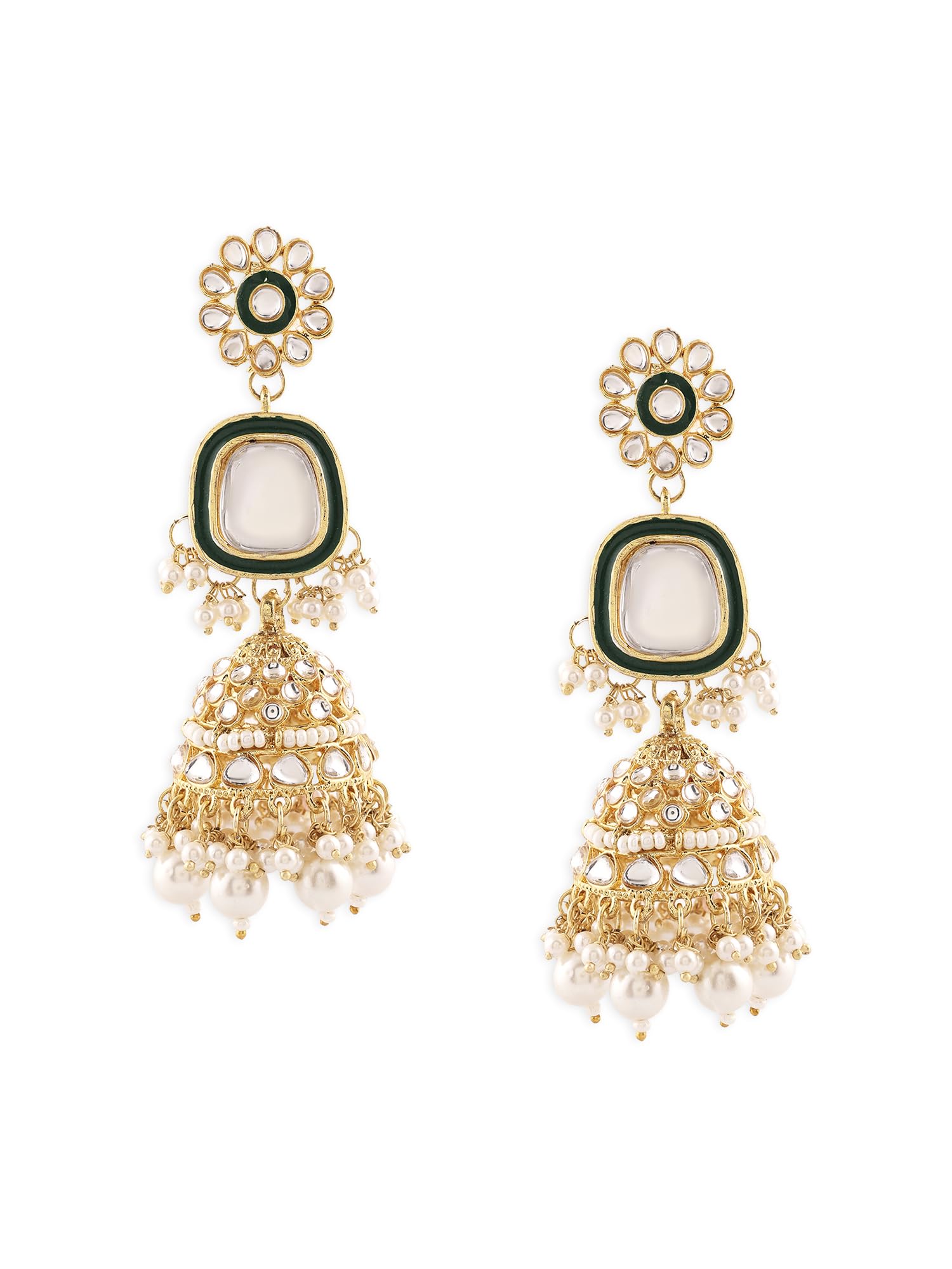 Zaveri Pearls Gold Tone Beaded Kundan Ethnic Jhumkas Earring For WomenZpfk16589