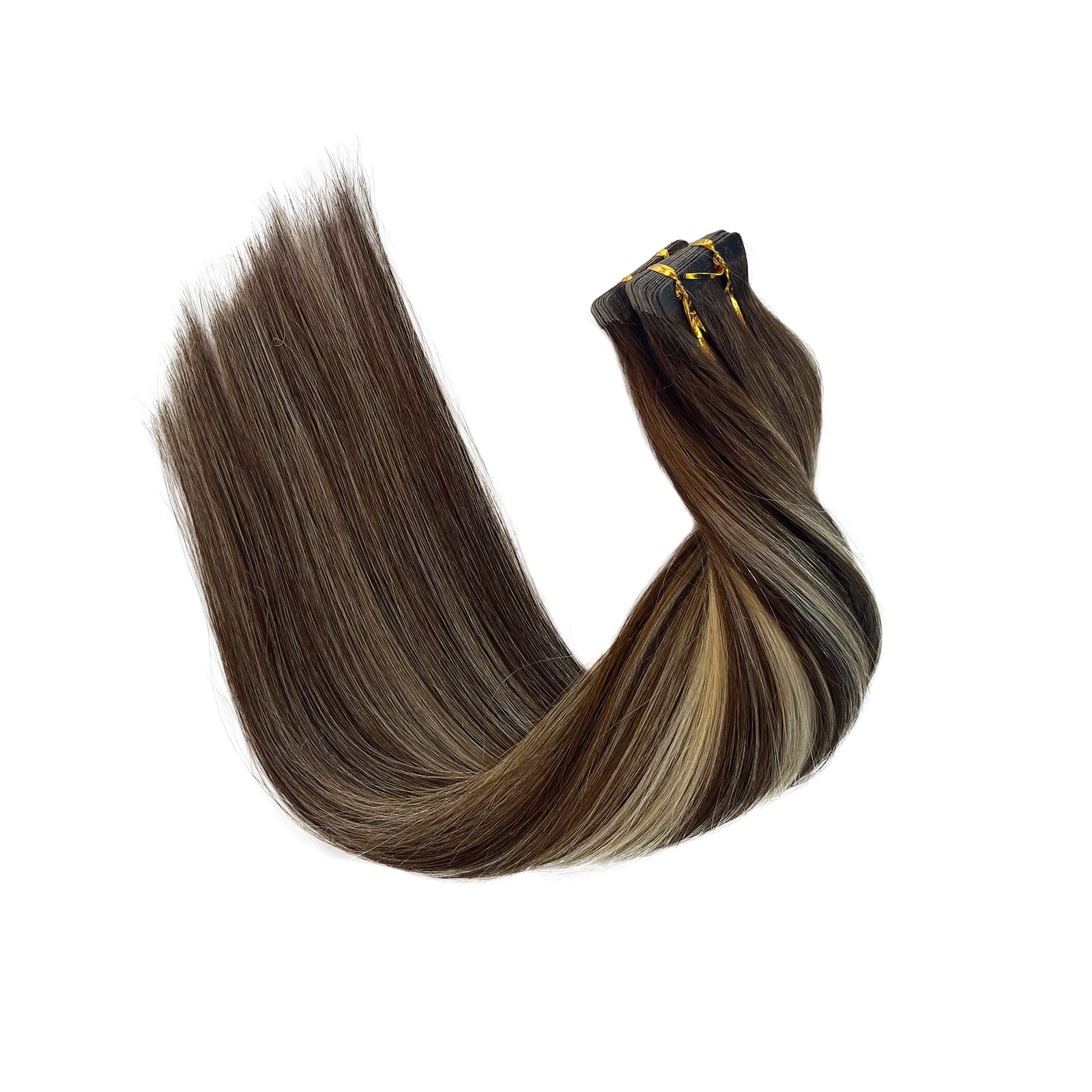 Highlighted Tape In Hair Extensions Human Hair 16Inch Omber Walnut Brown To Ash Brown With Medium Blonde Double Sided Tape In Re