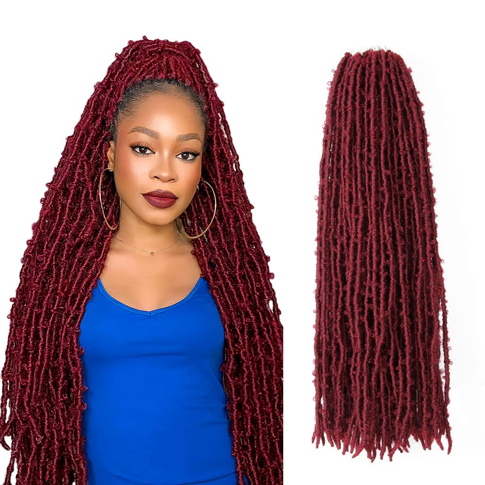 24 Inch Light Weight Butterfly Locs Crochet Hair 8 Packs Long Burgundy Distressed Butterfly Faux Locs Crochet Hair, 118#(Bug)