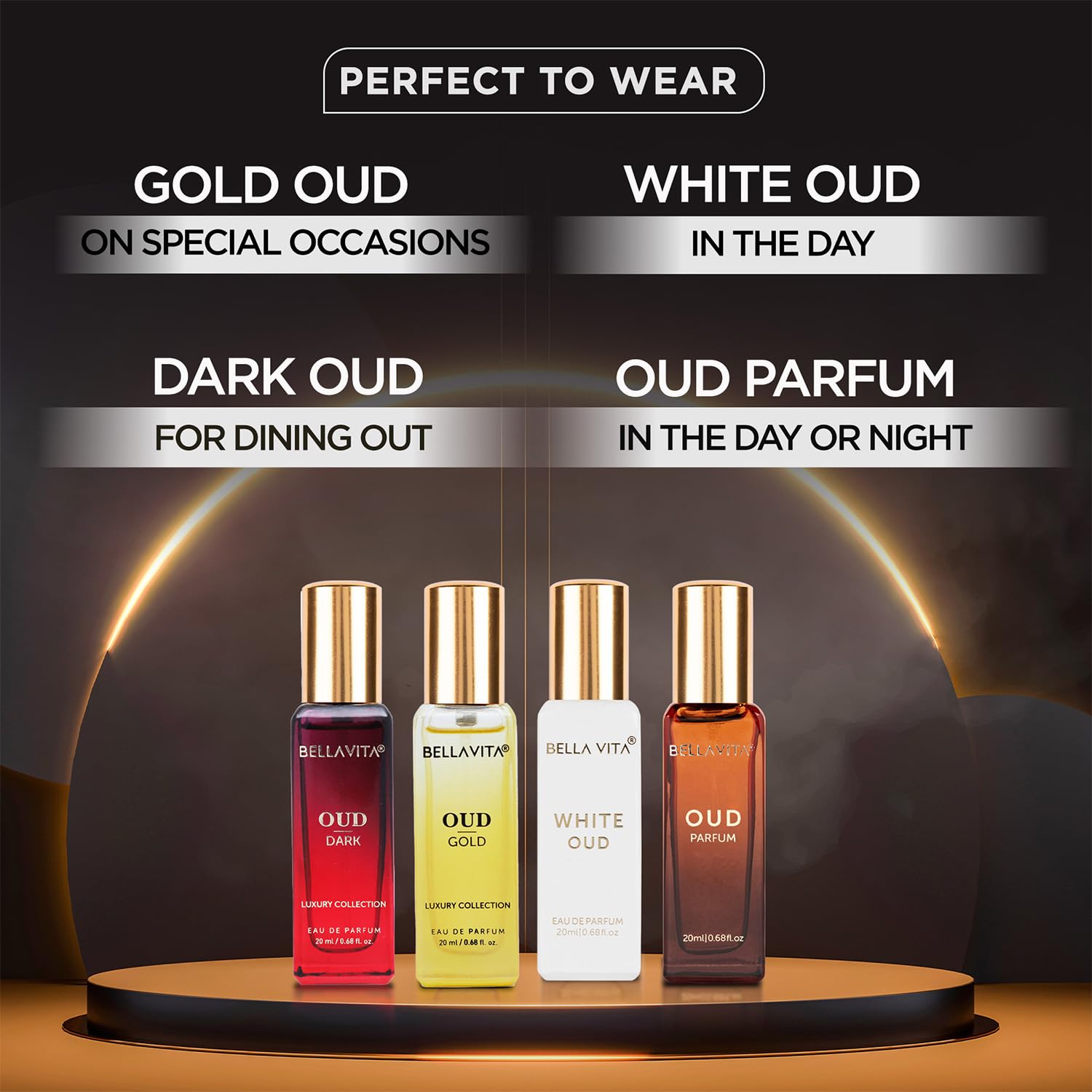 Luxury OUD Experience Eau De Parfum Gift/Discovery Set for women and men (4 x 0.68 fl. oz.) | Oud, Oud Gold, Oud Dark, White Oud