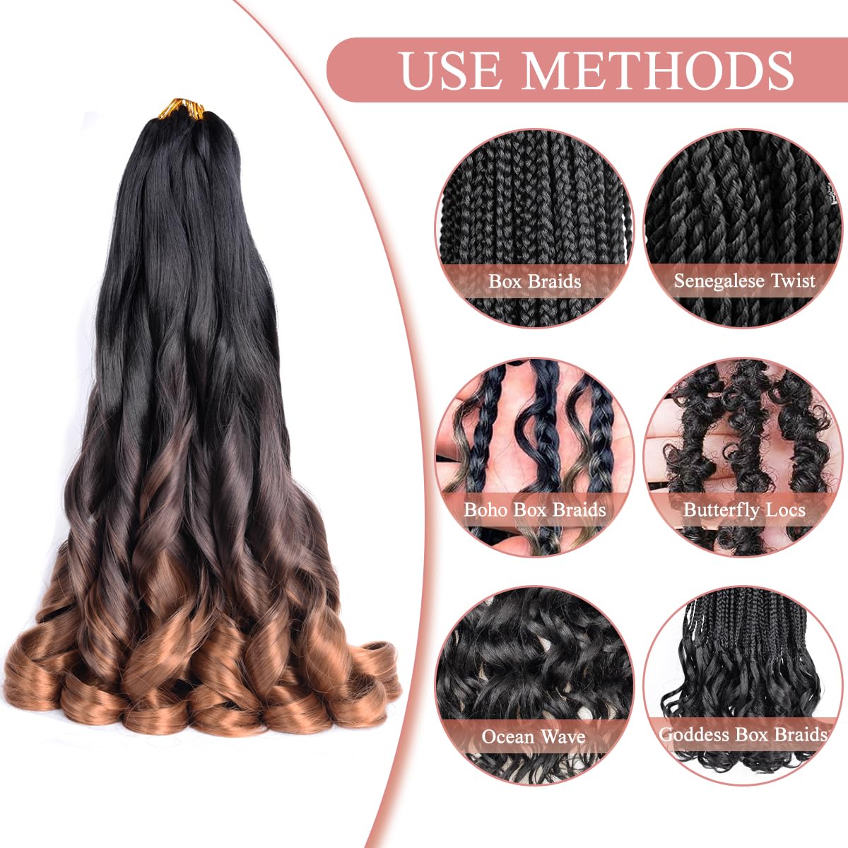 French Curl Braiding Hair 16 Inch Ombre Curly Braiding Hair Pre Stretched C16 75G/Pack 8 Packs Synthetic Soft Braiding Hair Curl