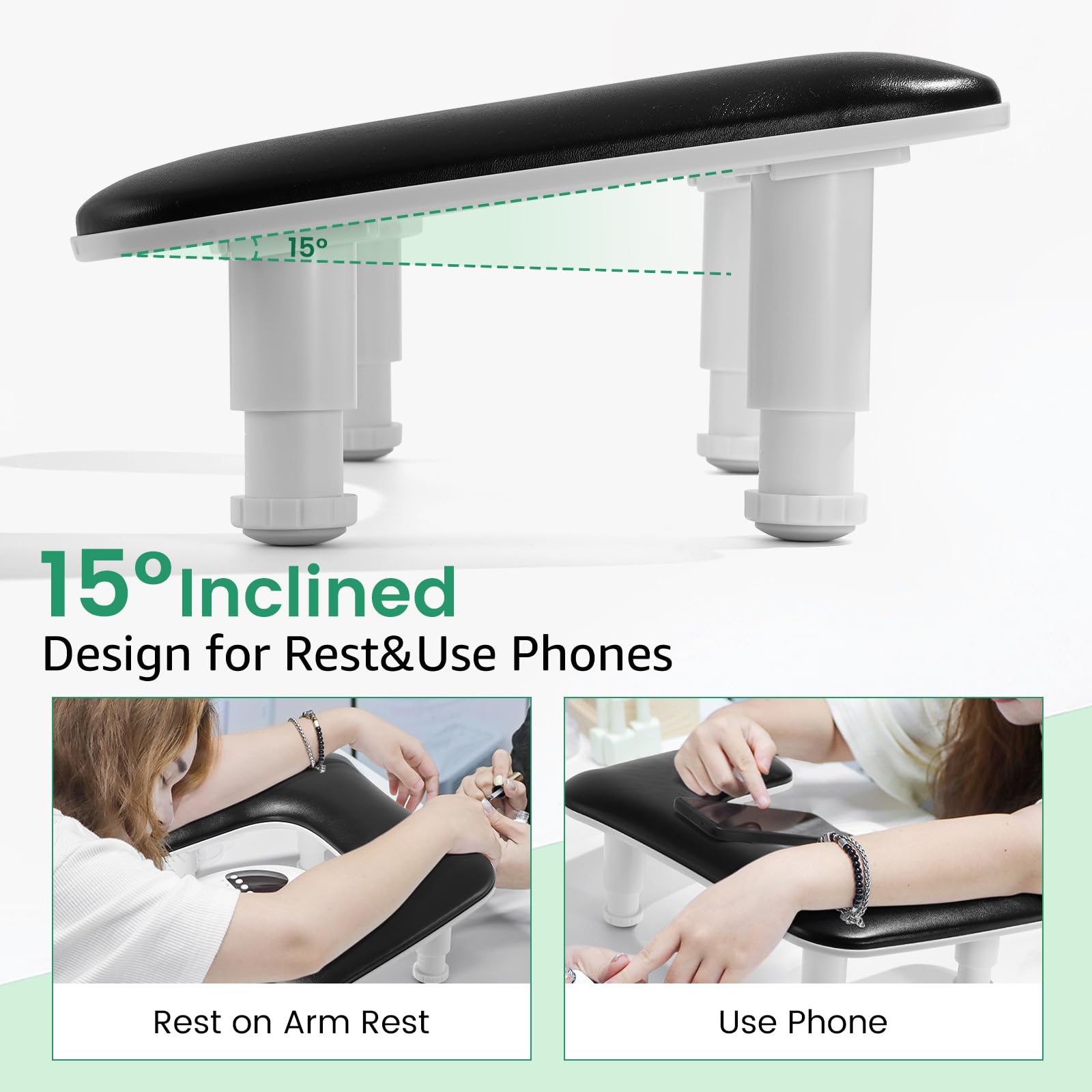 Big Arm Rest For Nails Tech: 2Nd Generation U-Shaped Manicure Nail Arm Rest Stand Height Adjustable Armrest Microfiber Pu Leathe